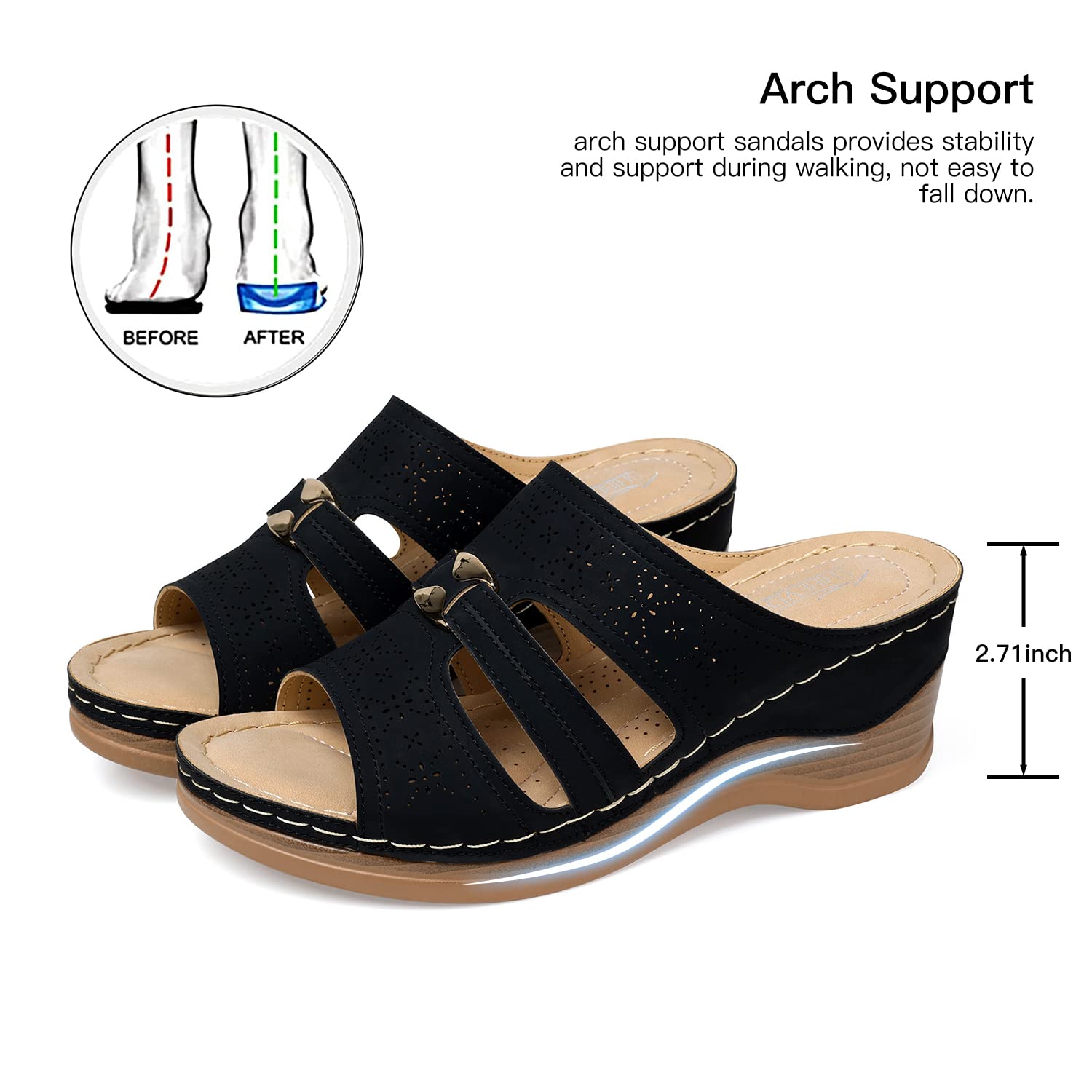 Women's Hollow Out Slip-On Wedge Sandals - Comfortable Platform Summer Casual Walking Shoes for Beach, Vacation & Everyday Wear | SHIBEVER