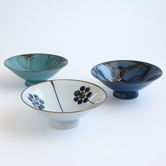 Premium Hasami Yaki Japanese Rice Bowl Set - 3-Piece Handcrafted Ceramic Dish Set with Traditional Patterns, Perfect for Sushi, Rice, and Asian Cuisine | Microwave & Dishwasher Safe