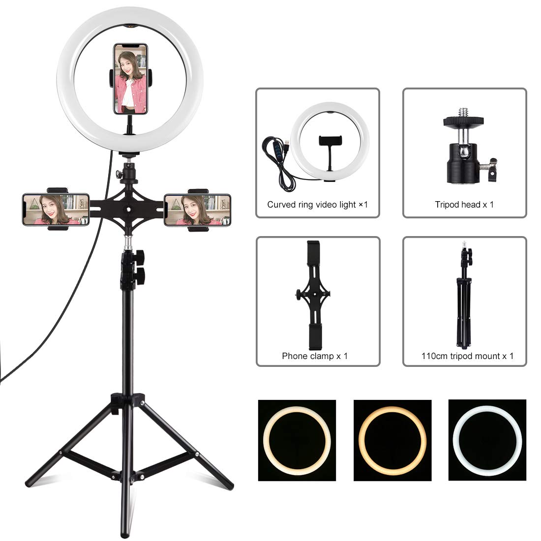 Loboo Idea 7.6''/20CM Dimmable Bi-Color LED Ring Light with Tripod Stand & Phone Holder - 3200-5600K Adjustable Lighting for Smartphone Camera, YouTube Vlogging, Makeup, Live Streaming & Video Shooting - Perfect for Home Studio, TikTok Videos & Beauty Content Creation