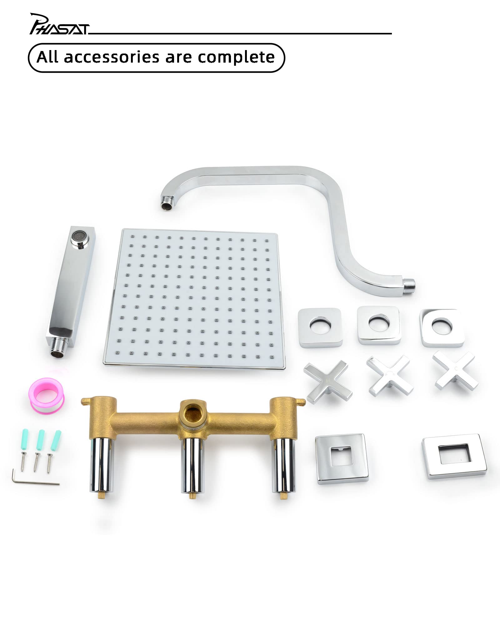 PHASAT 3-Handle Tub and Shower Faucet Set with 9
