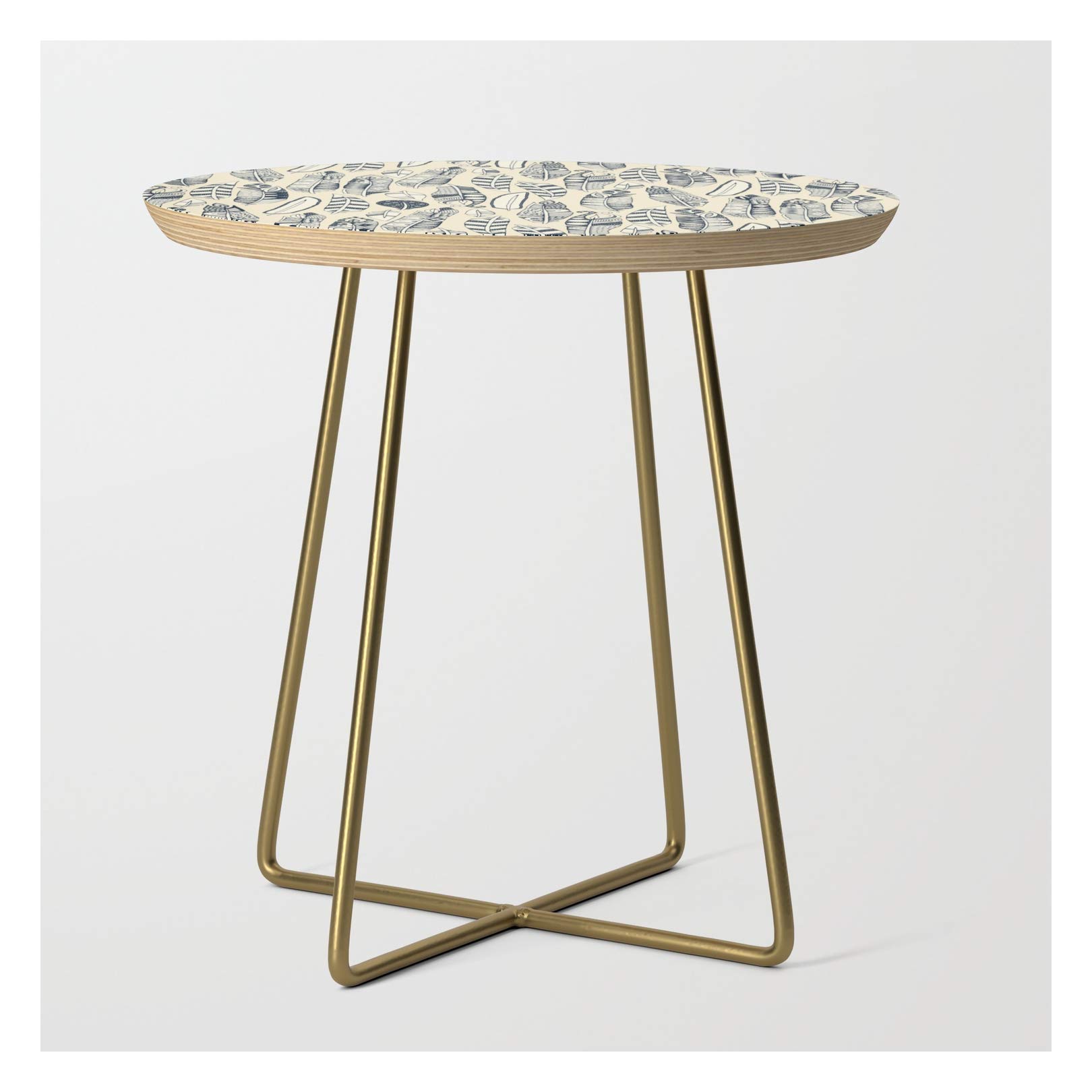 Sharon Turner Joyful Feathers Cream Round Gold Side Table | Elegant Home Decor for Living Room, Bedroom & Office