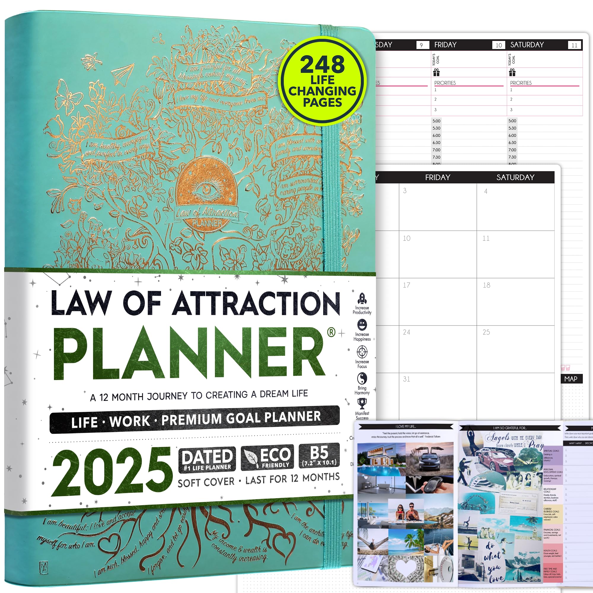 2025 Law of Attraction Planner - Productivity & Goal Setting Planner with Hourly, Weekly & Monthly Layouts | 12-Month Life Organizer, Gratitude Journal, Vision Board, Stickers & Gift Box | Perfect for Manifestation, Self-Improvement & Daily Planning