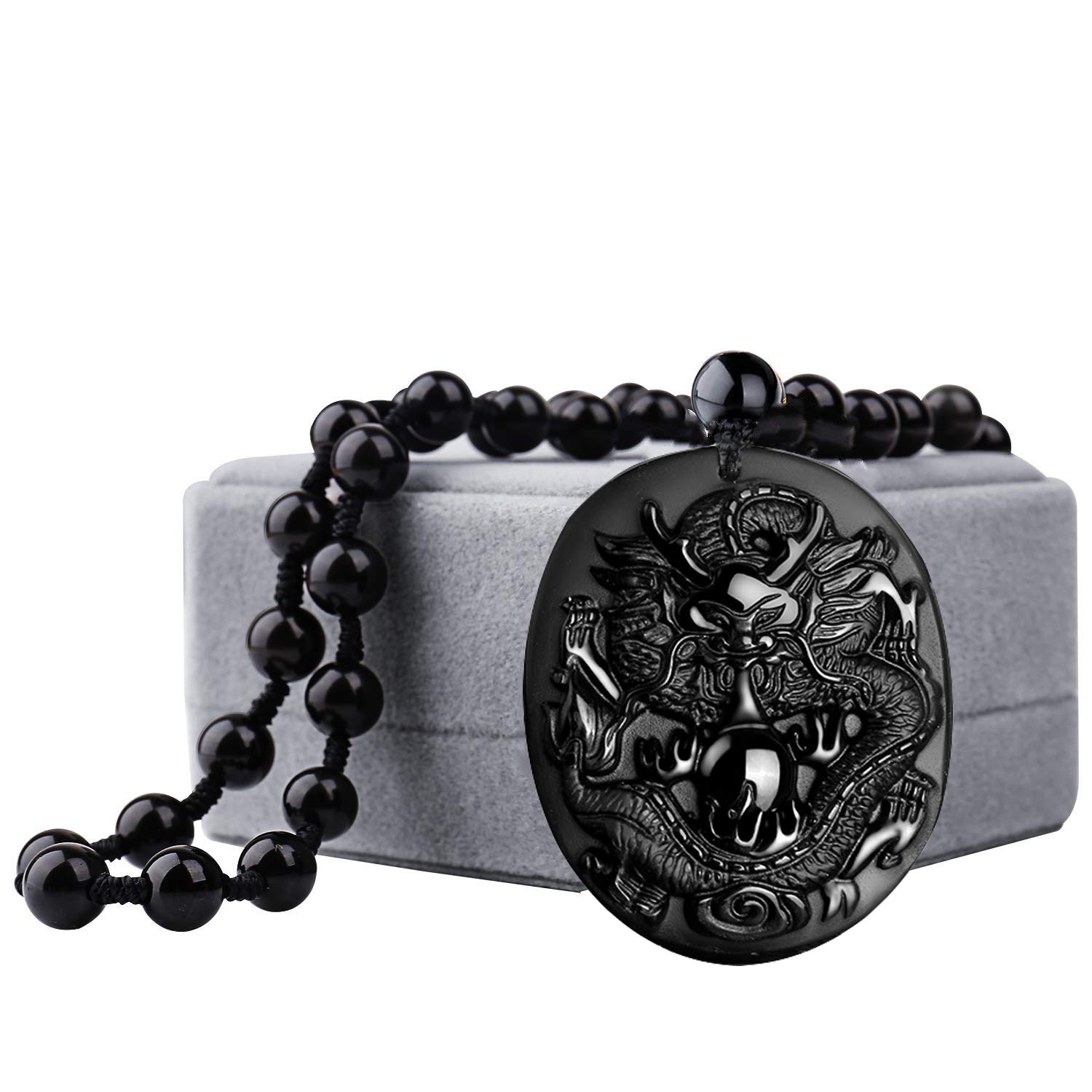 Natural Obsidian Zodiac Pendant Necklace - 12 Chinese Horoscope Animal Sign Amulet for Men & Women | Grounding Stone Gemstone Jewelry for Protection & Spiritual Healing | Perfect Birthday Gift & Daily Wear Accessory