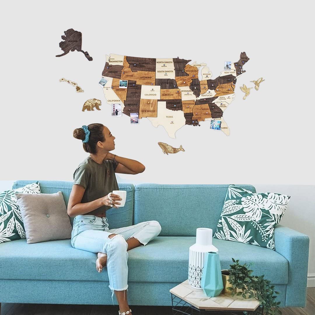 Jabihome 3D Wooden USA Map Wall Art - Large 60