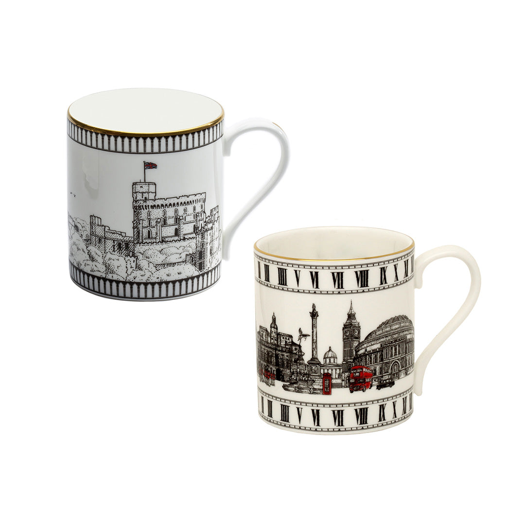 London Icons & Windsor Castle Ceramic Coffee Mugs - Set of 2 British-Themed Gift for Tea & Coffee Lovers - Perfect for Home, Office & Royal Souvenir Collectors
