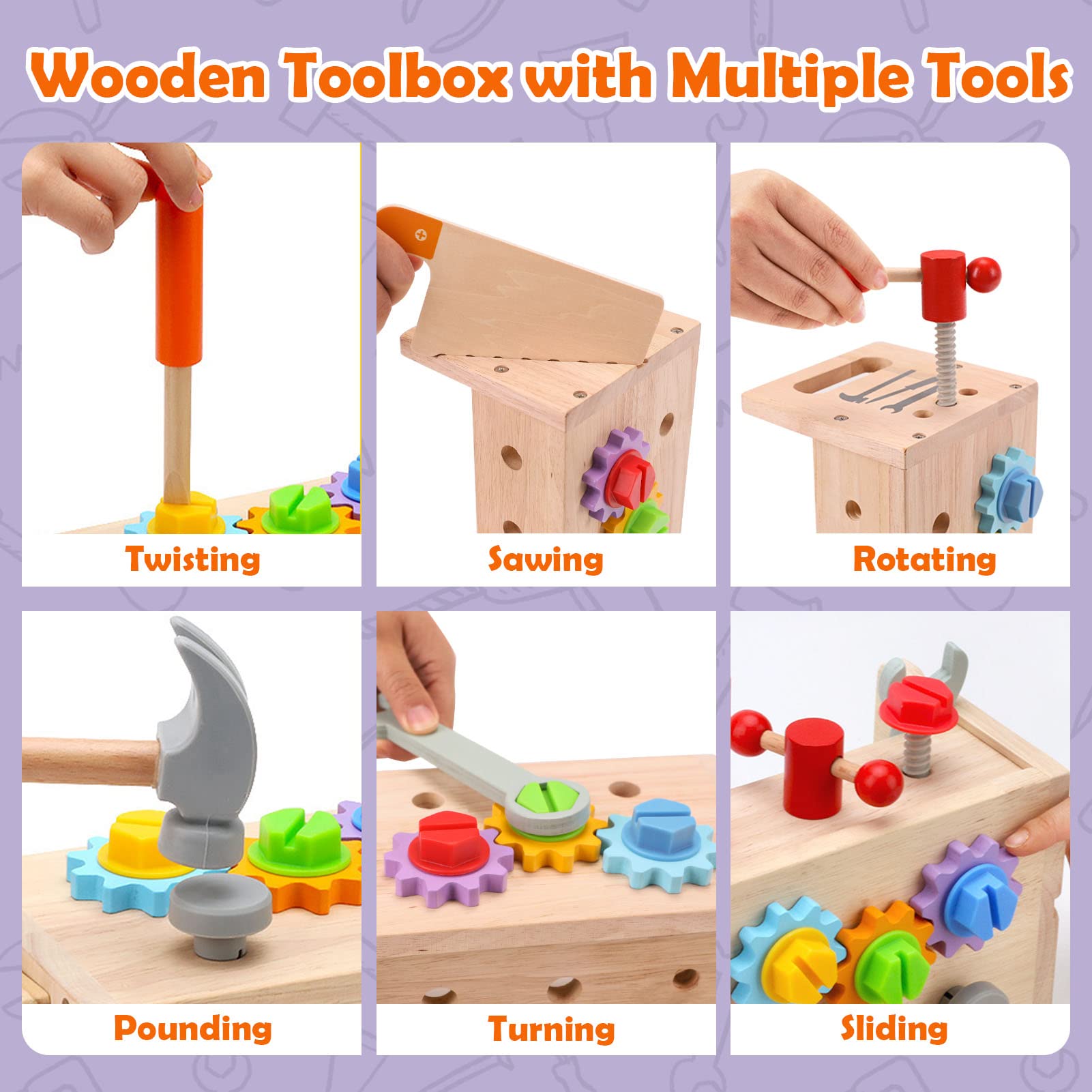 WDMIYA 29-Piece Wooden Toddler Tool Set - Montessori STEM Educational Construction Toys for 2 3 4 Year Old Boys & Girls | Pretend Play Birthday Gift for Kids | Perfect for Home, Classroom & Outdoor Learning Activities
