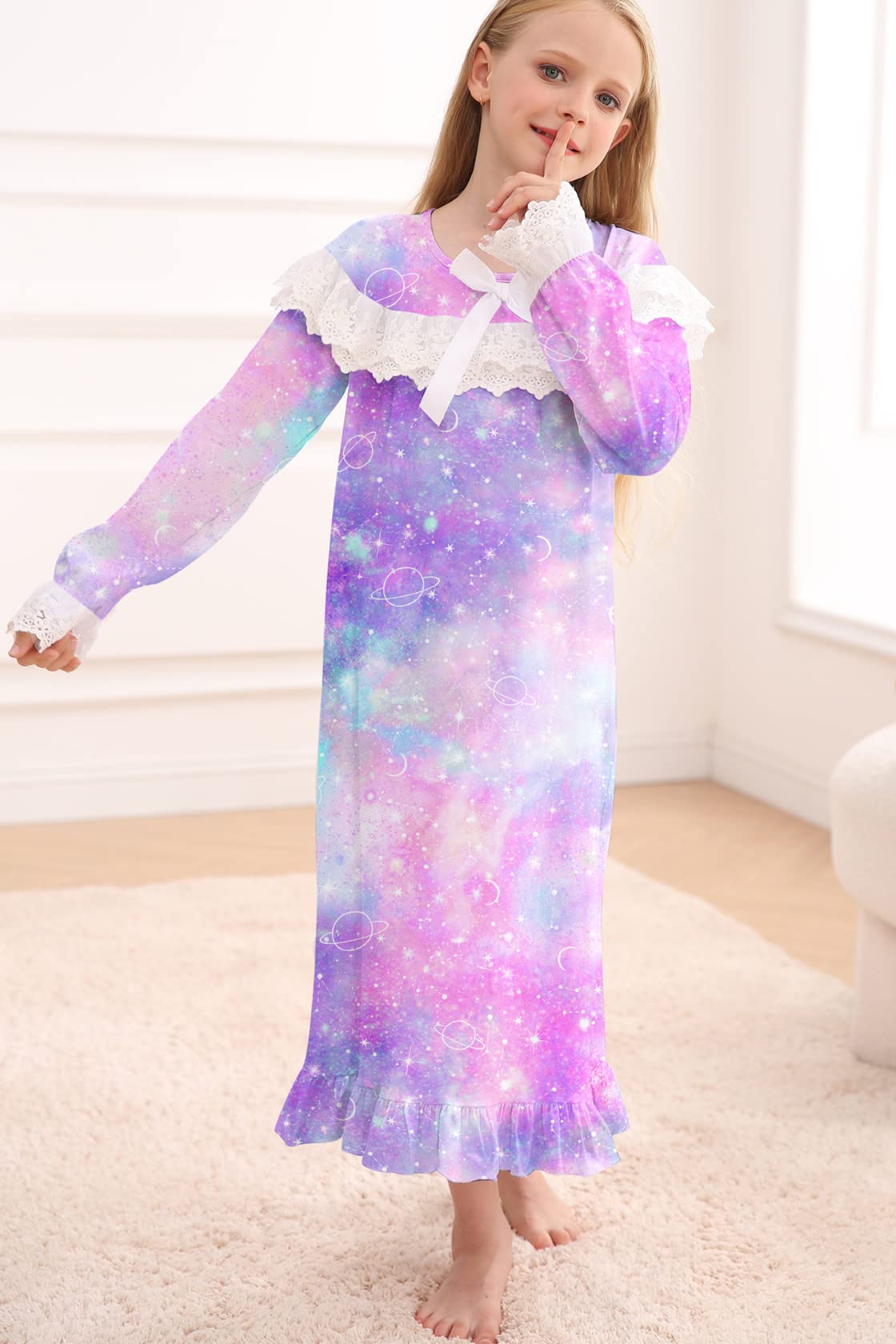 Lovekider Girls Christmas Nightgowns - Cute Lace Xmas Pajamas Dress Long Sleeve Princess Nightdress Sleep Shirts for Kids 4-12 Years | Holiday Family Photos, Christmas Morning, Sleepovers & Cozy Winter Nights