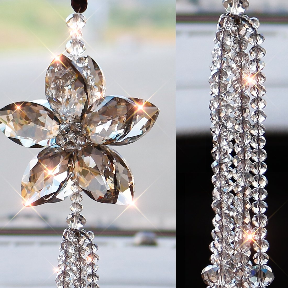 H&D HYALINE & DORA Crystal Car Rearview Mirror Pendant - Lucky Rainbow Maker Window Hanging Ornament for Car Decor & Good Luck Charm | Perfect for Daily Commute, Road Trips & Gifts