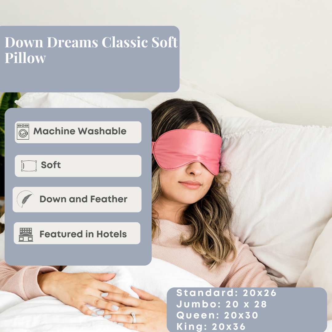 Down Dreams Classic Soft Pillow - Hotel Quality Luxury Pillow for Side, Back & Stomach Sleepers - Perfect for Home, Travel & Guest Rooms