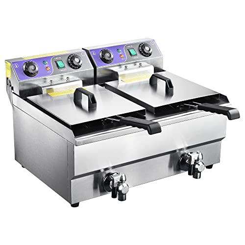 WeChef 23.4L Commercial Electric Deep Fryer with Timer & Drain - Stainless Steel Countertop Fryer for Restaurants, Food Trucks & Catering - Perfect for French Fries, Chicken Wings & Donuts