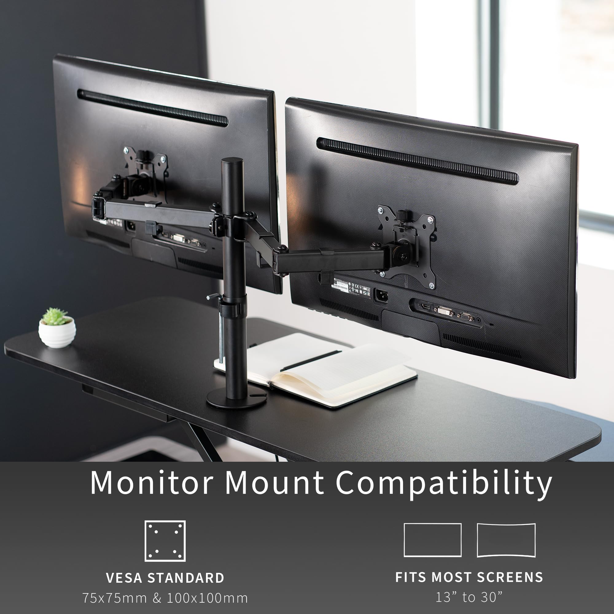 VIVO 42 Inch Height Adjustable Standing Desk Converter with Dual Monitor Stand (13-30 Inch), Sit Stand Workstation & Desk Riser - Black (DESK-V042KB-M2) - Perfect for Home Office, Gaming Setup & Ergonomic Workspaces