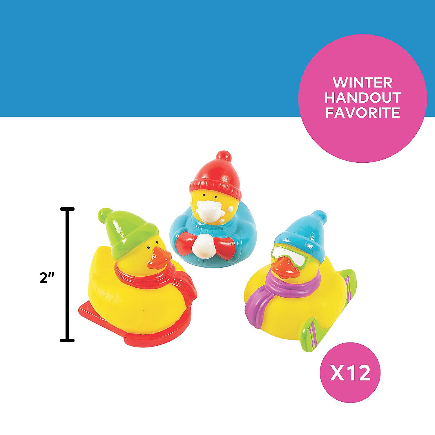 Fun Express Winter Sports Rubber Duckies - 12 Piece Bath Toy Set for Kids | Perfect for Bathtime Play, Pool Parties & Winter Themed Decor