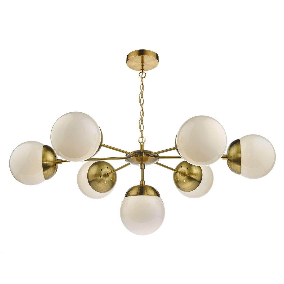 7Lt Bombazine Ceiling Light Fixture in Natural Brass & White Opal Glass - Perfect for Living Room, Bedroom, and Dining Room Lighting