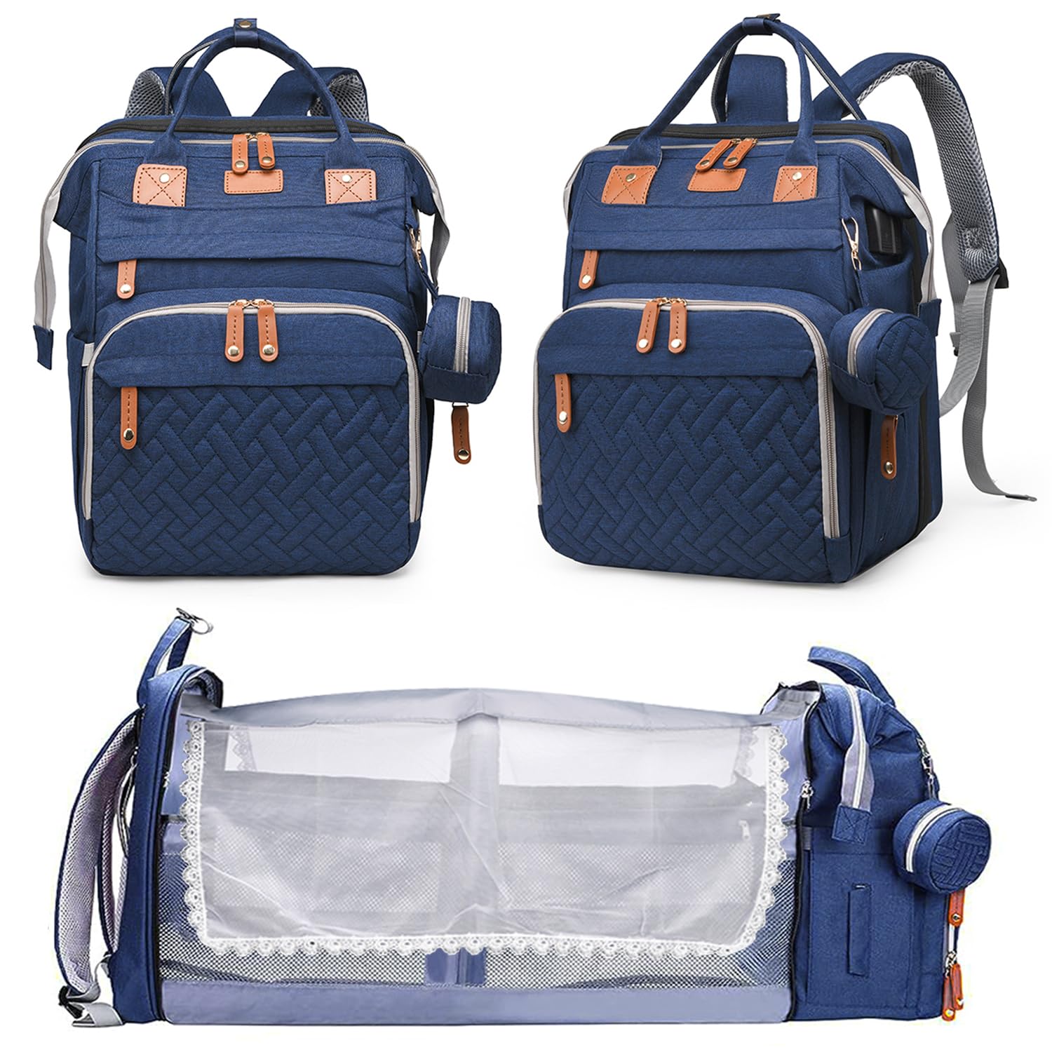 Waterproof Diaper Backpack for Moms - Large Capacity Baby Bag with USB Charging Port & Foldable Changing Station | Perfect for Travel, Daycare & Baby Showers (Blue)