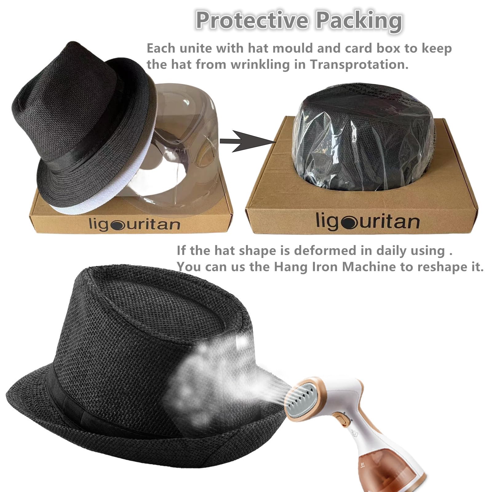 2 Pack Straw Fedora Hats for Men & Women - Breathable Short Brim Summer Beach Hat, Lightweight Panama Sun Hat for Outdoor, Travel, Vacation & Pool Party