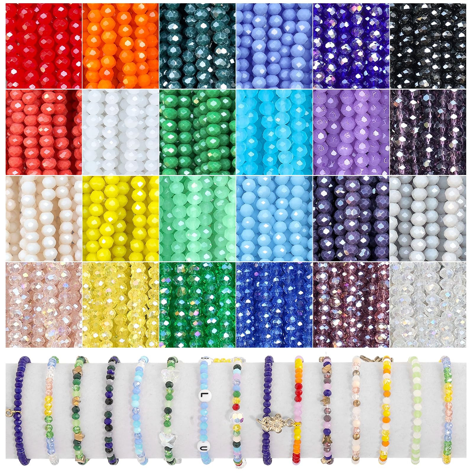 Xilitata 2400Pcs 4mm Glass Beads for Jewelry Making - Crystal Faceted Beads Kit for DIY Bracelets, Necklaces & Craft Projects | Perfect for Friendship Bracelets, Christmas Gifts & Rainbow Bead Crafts
