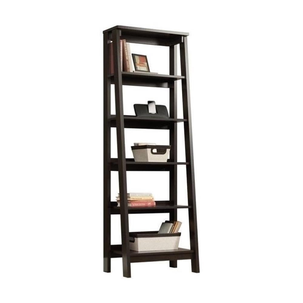Pemberly Row 5 Shelf Bookcase in Jamocha Wood - Sturdy Wooden Bookshelf for Home Office, Living Room & Bedroom Storage Organizer