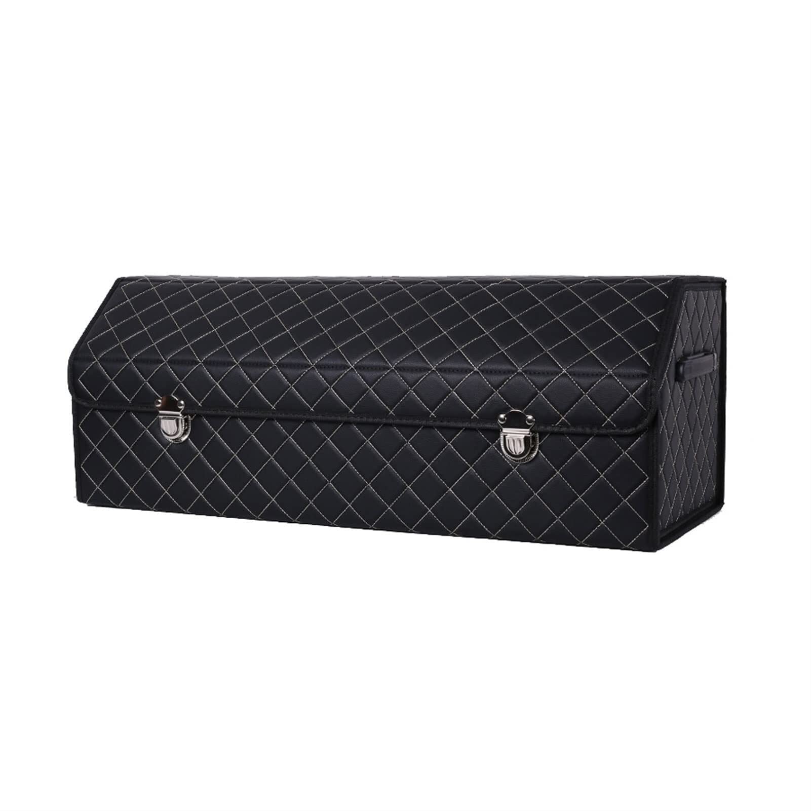 Premium Leather Car Organizer - Collapsible Trunk Storage Box for Travel & Road Trips | Portable Car Accessories for Tidying & Stowing | Black Automotive Storage Solution | Perfect for SUVs, Sedans & Minivans
