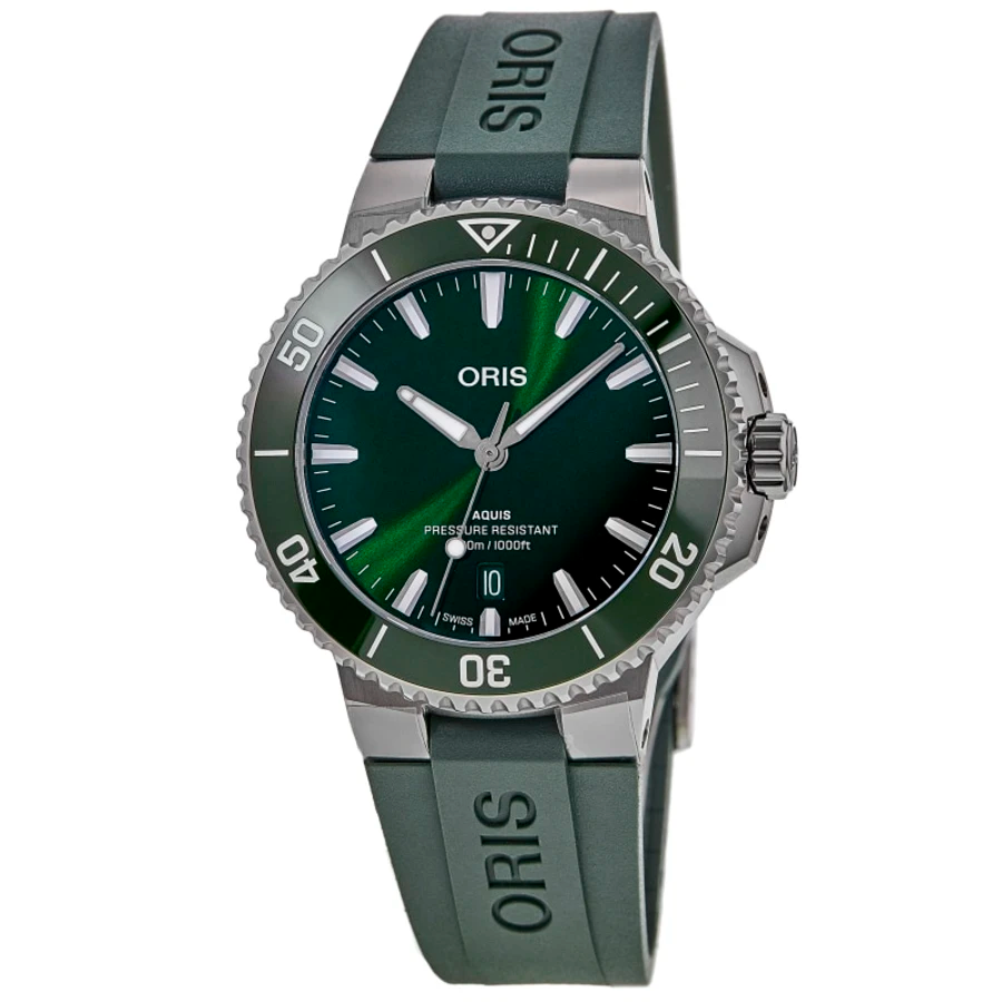Oris Aquis Date 43.5mm Green Dial Men's Luxury Dive Watch 01 733 7789 4157 | Waterproof Swiss Automatic Watch for Men | Perfect for Diving, Swimming & Formal Occasions