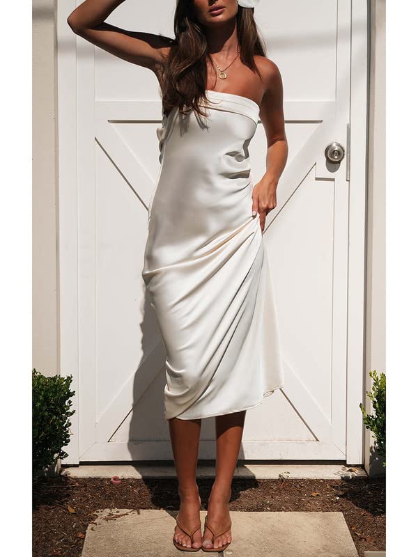 Elegant Backless Midi Dress for Women - Satin Spaghetti Strap Bodycon Dress | Beach Party, Club Wear, Date Night & Summer Outfits
