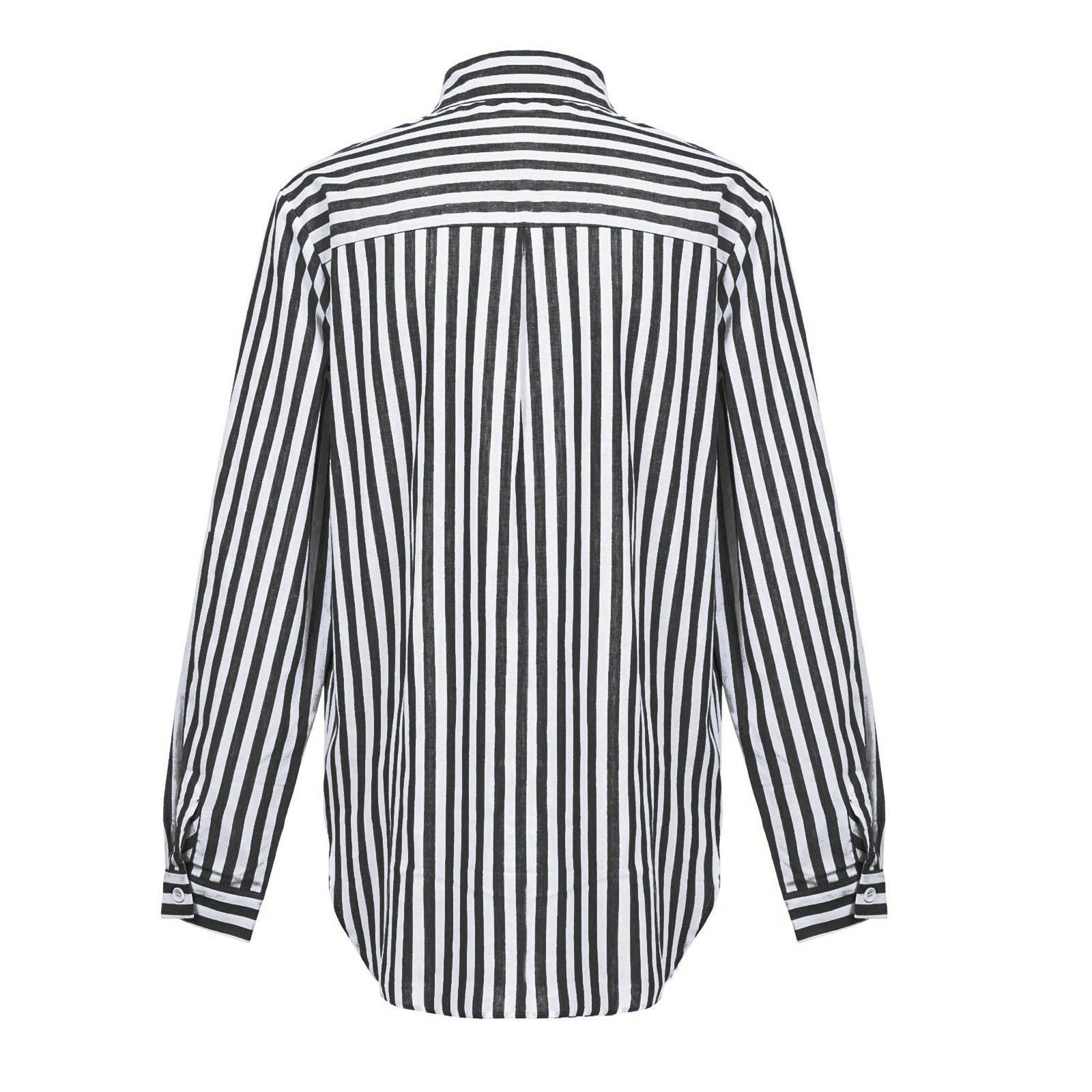 Women's Button Down Lapel Stripe Cotton Linen Shirt - Long Sleeve Blouse Top for Fall Fashion | Casual Office Wear & Everyday Outfits