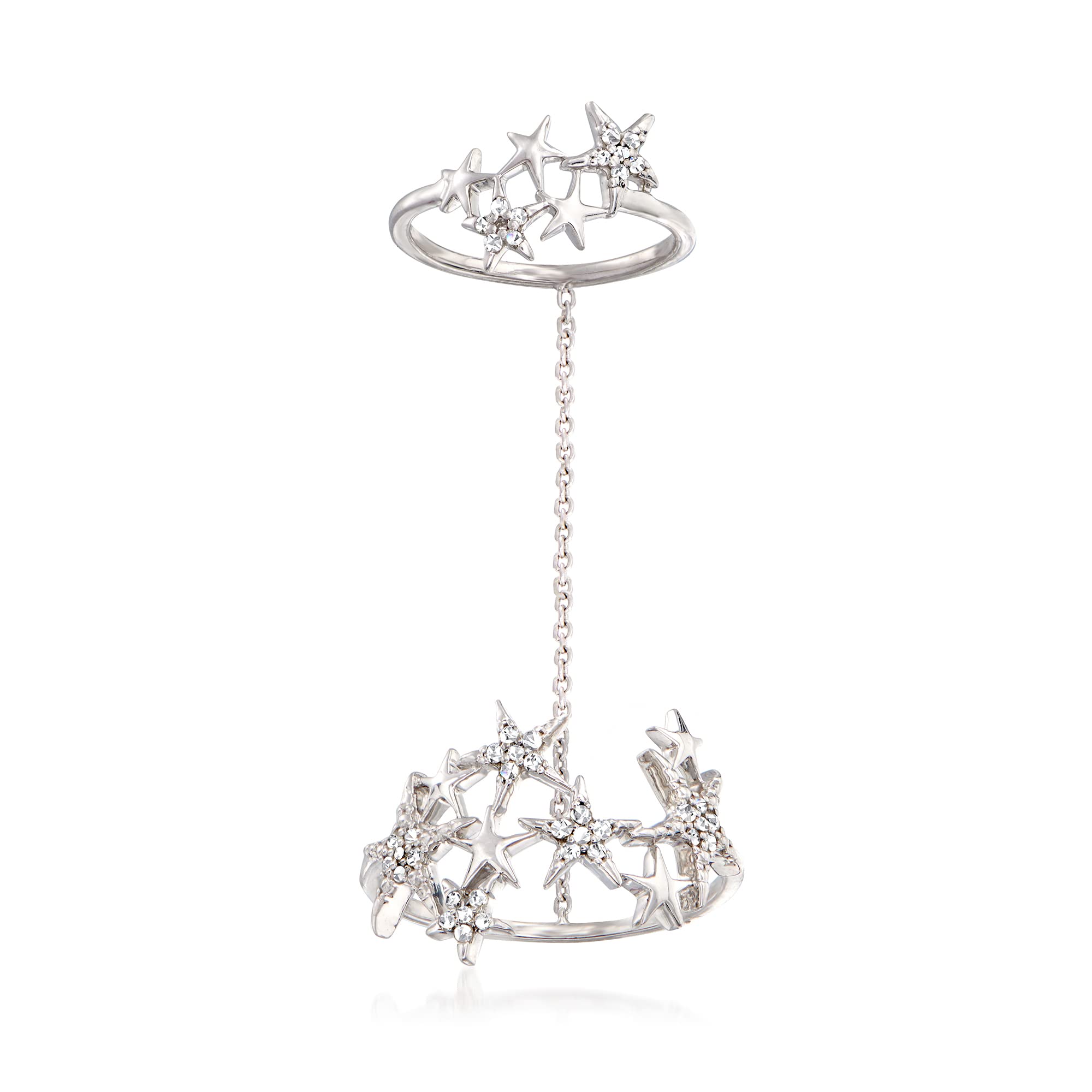 Ross-Simons 0.20 Carat Total Weight Diamond Star Double Ring in Sterling Silver - Perfect for Anniversary Gifts, Wedding Bands & Special Occasions