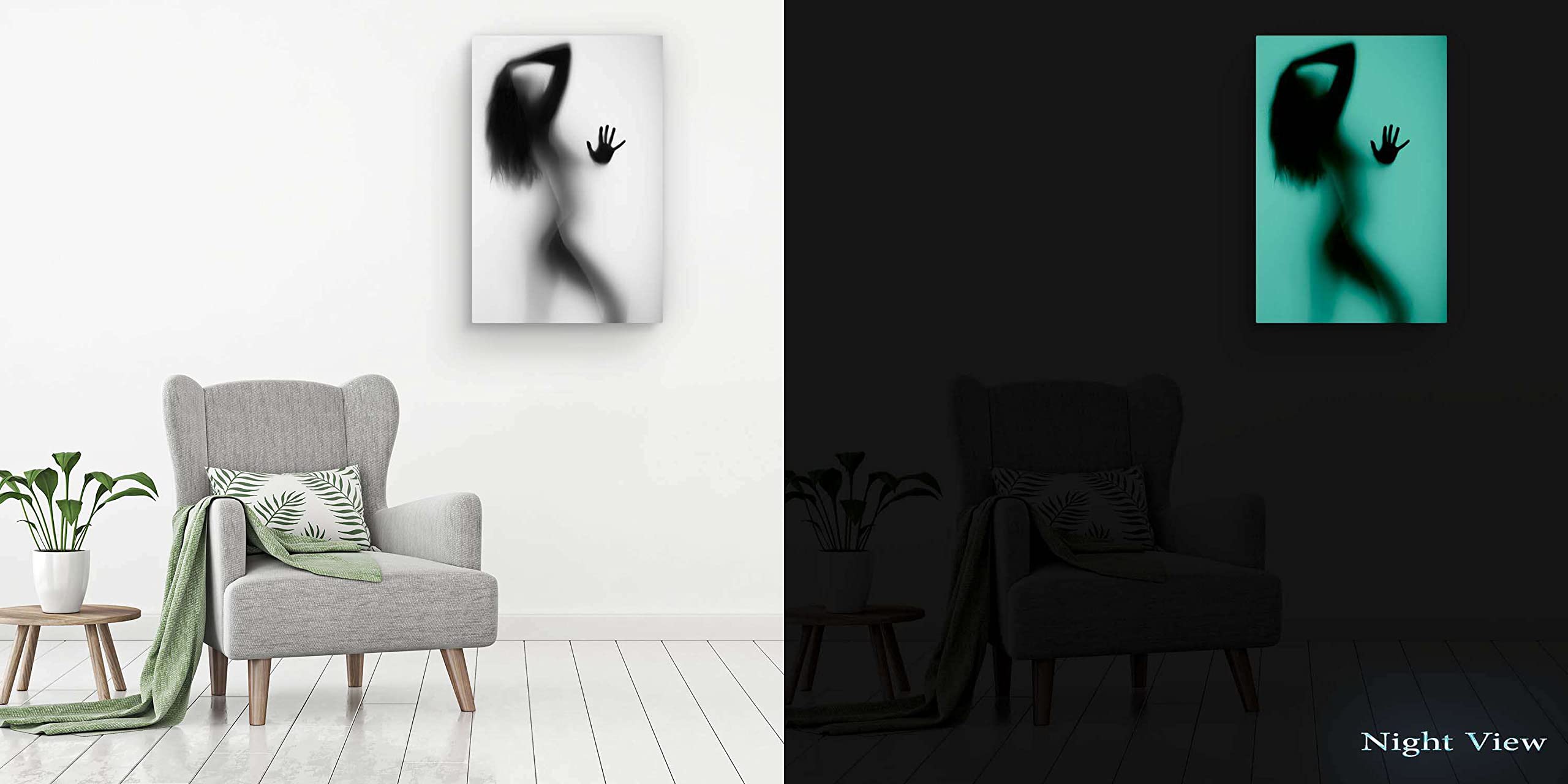 Startonight Black & White Fantasy Wall Art - Sensual Silhouette of Woman in Shower Canvas Print, 24x36 Inch Framed Painting for Bedroom Decor | Modern Bathroom Art & Living Room Wall Decor