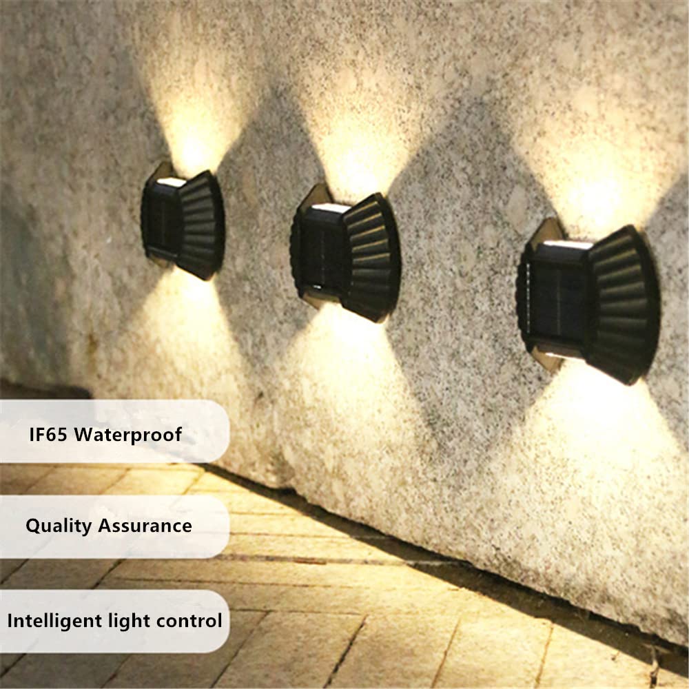 CTKcom Solar Wall Lights 6 Pack - 8 LED Warm White Outdoor Lighting for Patio, Garden, Balcony, Terrace - Waterproof Decorative Atmosphere Lights for Landscape & Wall Decor (Ideal for Pathways, Driveways & Backyard Ambiance)
