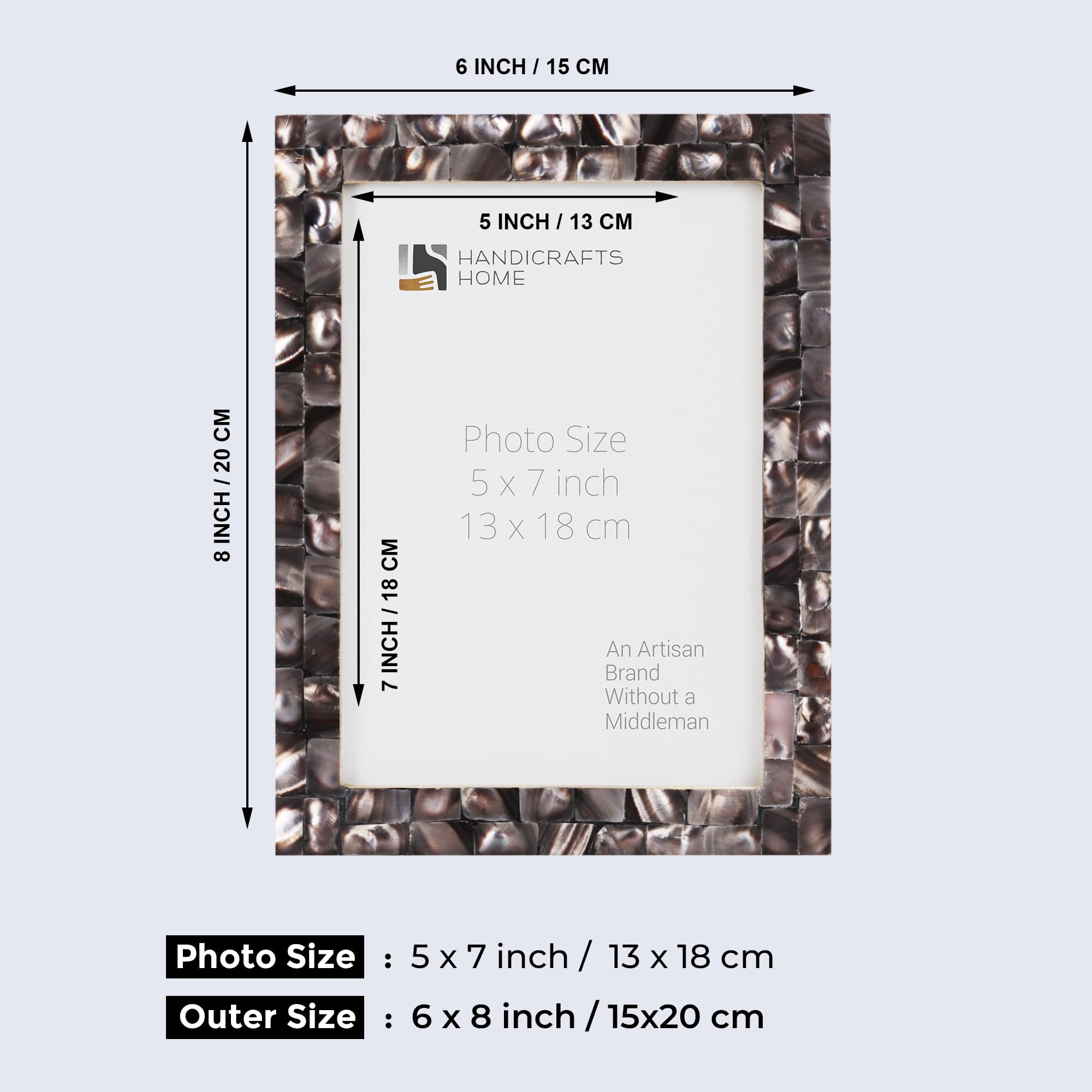 Mother of Pearl Photo Frames 5x7 - Pack of 2 for Wall & Tabletop Decor