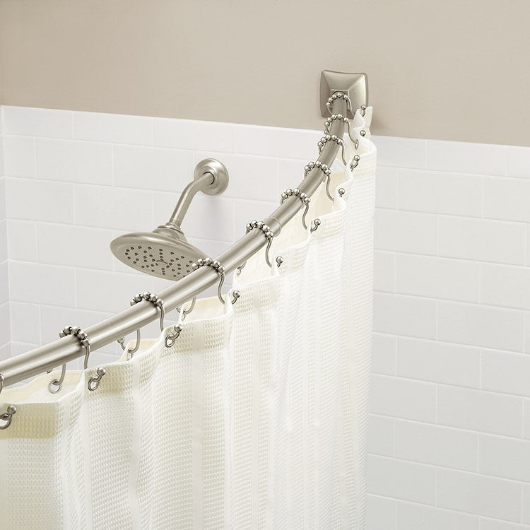 Adjustable Length Curved Stainless Steel Shower Rod with Concealed Mount Flanges - Perfect for Bathroom Renovation & Space-Saving Shower Solutions