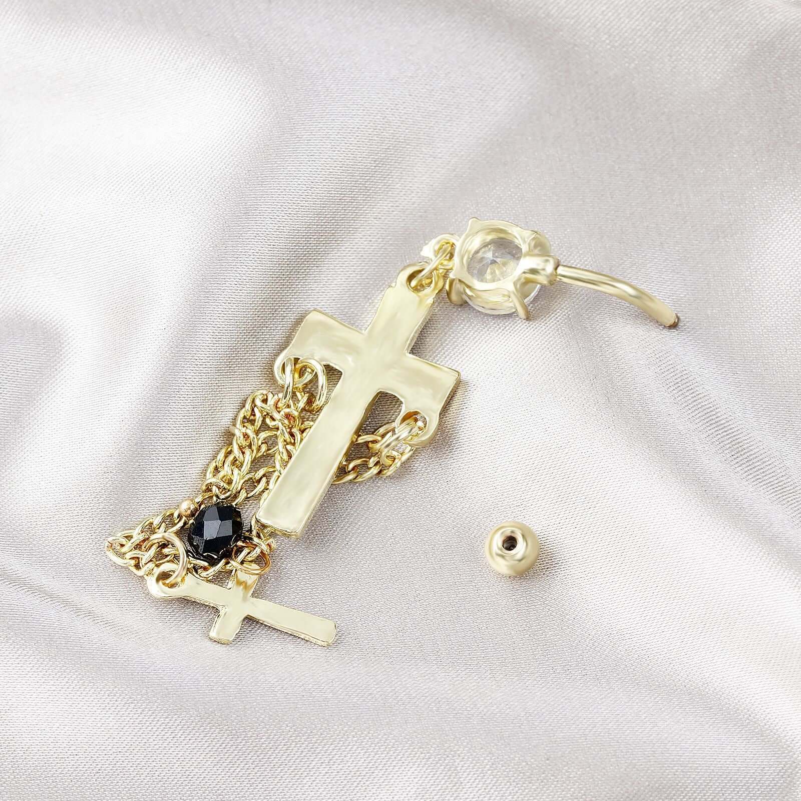 Elegant Cross Tassel Belly Button Rings | UZV09 | Perfect for Belly Dance, Beach Wear & Body Jewelry Fashion