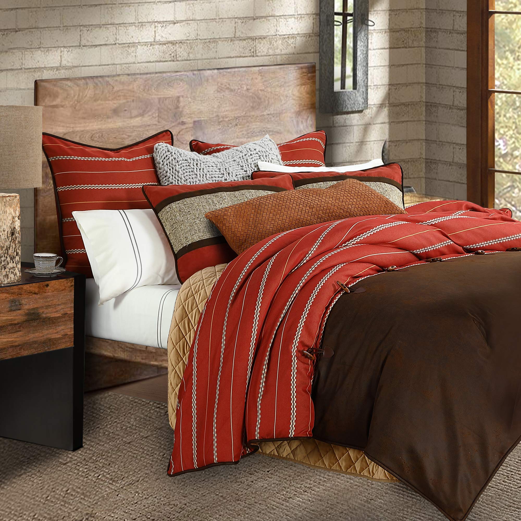 HiEnd Accents Carter Western Bedding 3-Piece Full Size Comforter Set - Orange Brown Stripe Pattern Rustic Bedding with Pillow Shams | Lodge & Cabin Decor | Perfect for Western Themed Bedrooms, Guest Rooms & Cozy Retreats