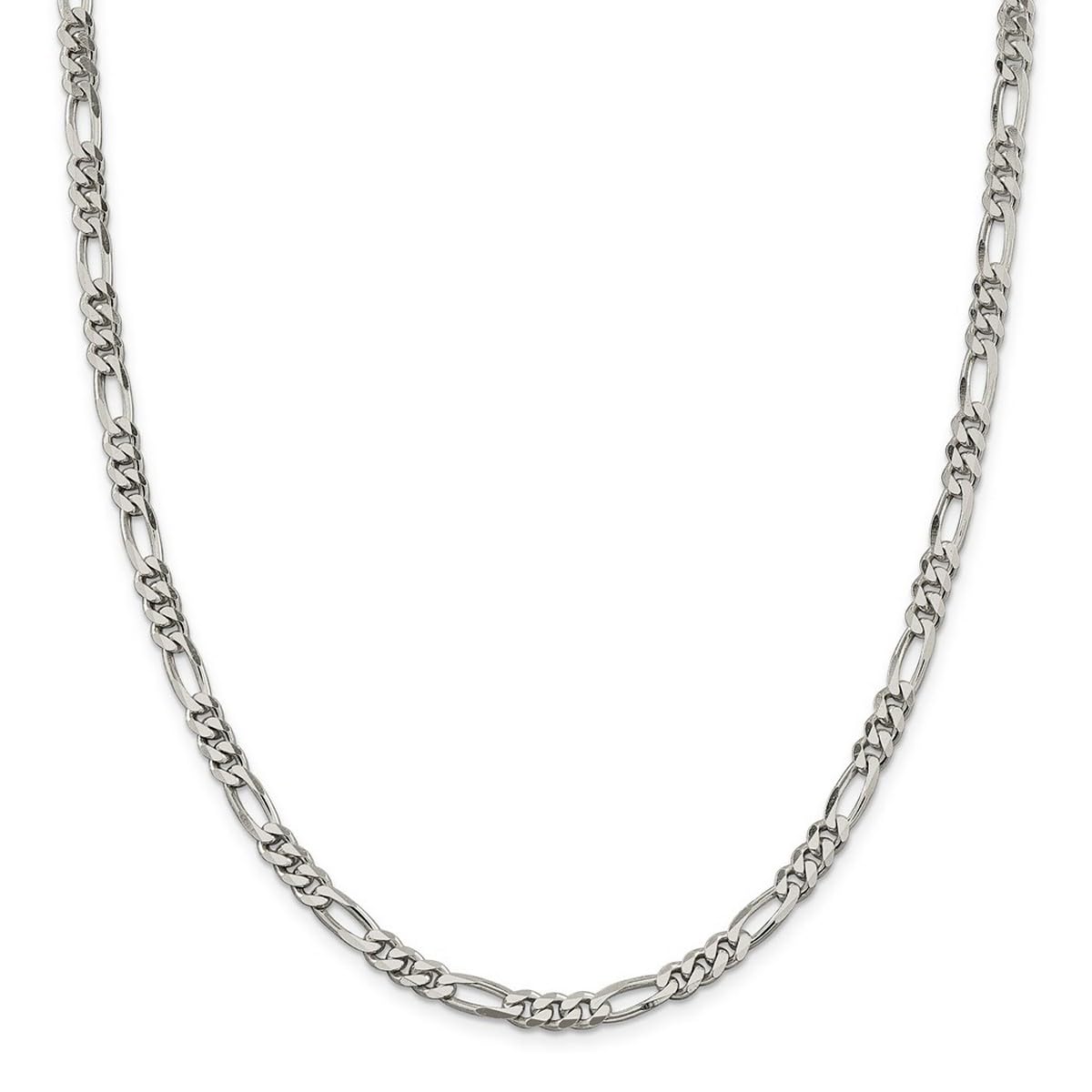 925 Sterling Silver Lobster Claw Clasp Rhodium Plated 5.25mm Figaro Chain Necklace for Women & Men - Elegant Unisex Jewelry for Everyday Wear, Gifts & Special Occasions