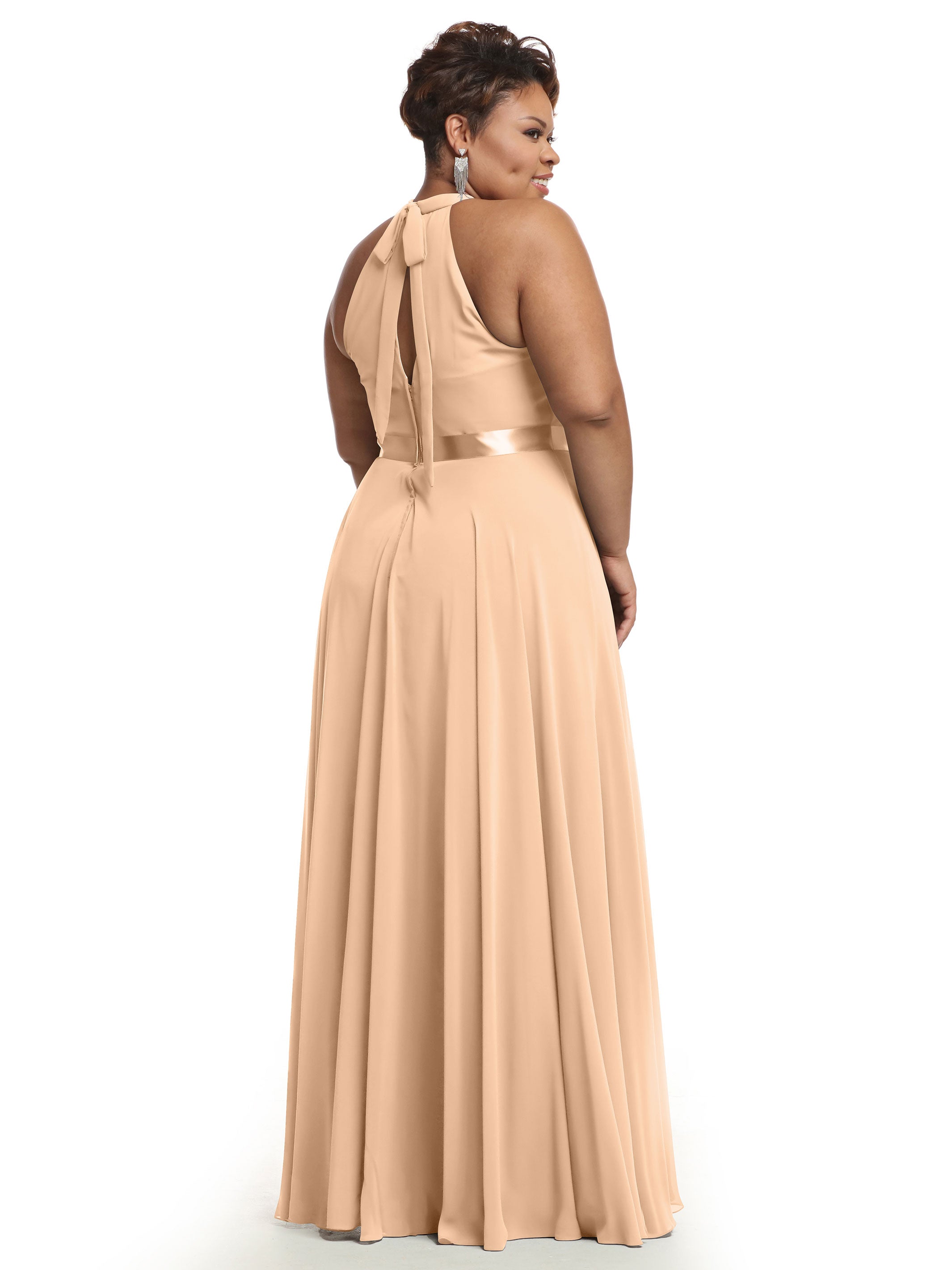 Elegant A-Line Chiffon Bridesmaid Dress with Halter Neckline - Perfect for Weddings, Formal Events & Special Occasions