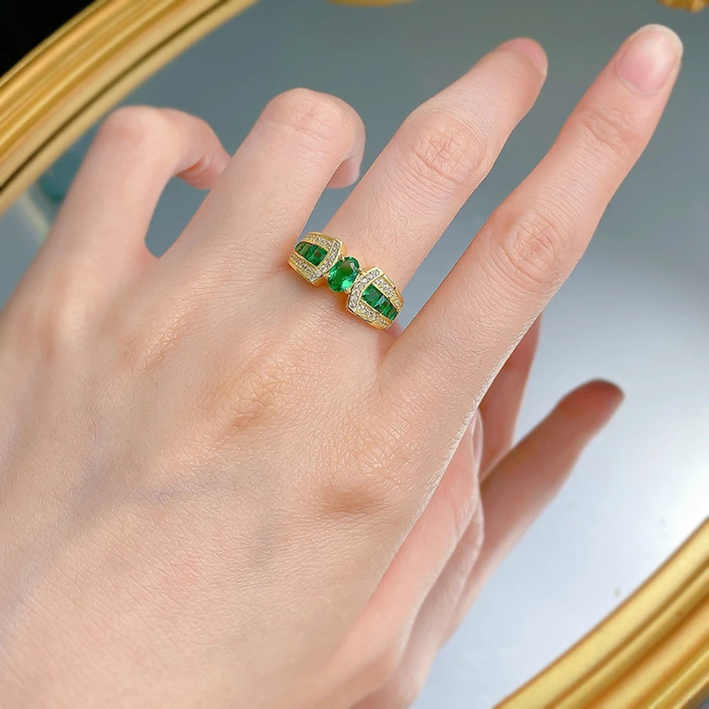 Emerald Gemstone Ring for Women - 14K Gold Plated Elegant Jewelry Gift for Her - Perfect for Weddings, Anniversaries & Special Occasions
