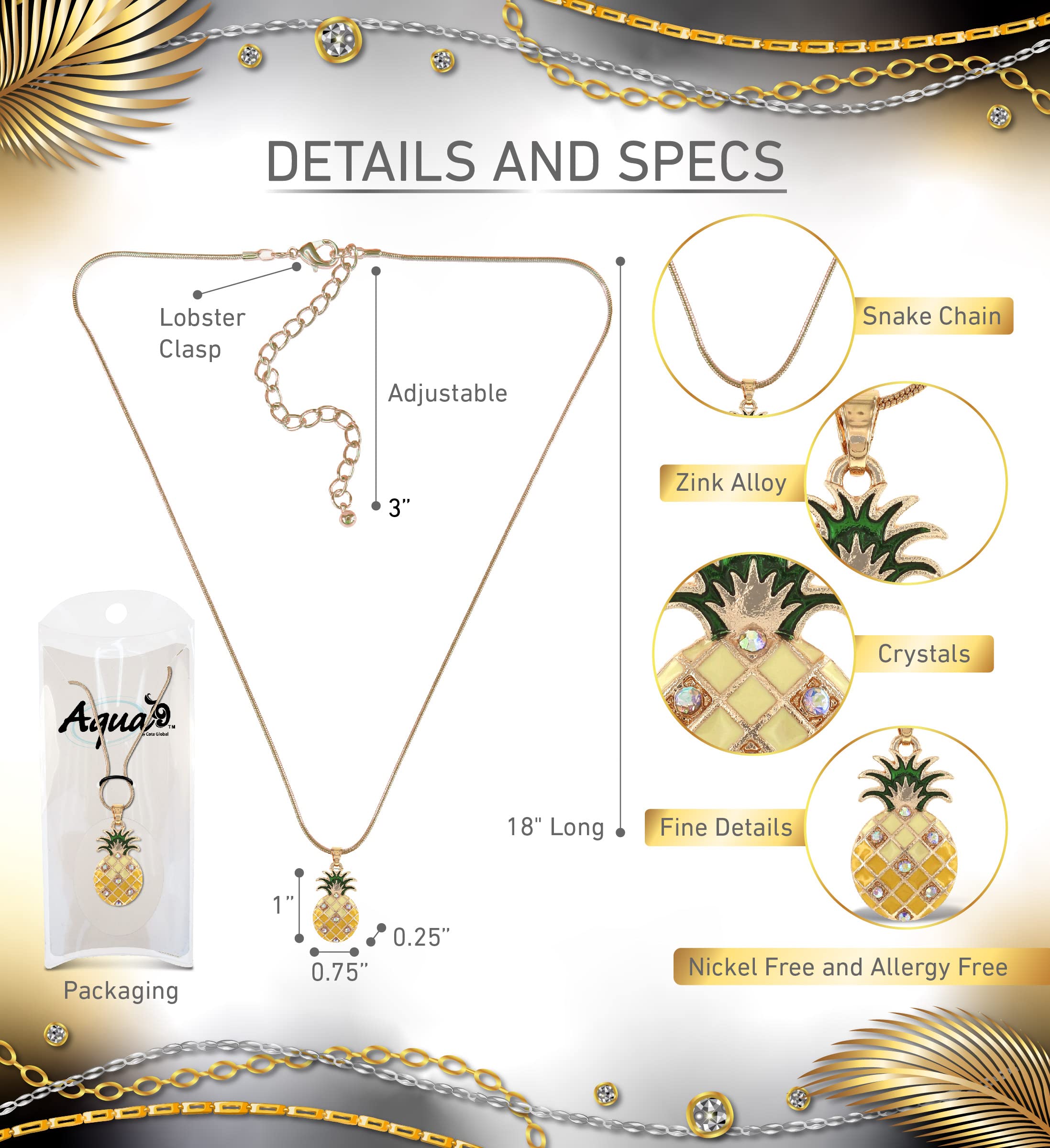 Sparkling Gold Pineapple Crystal Pendant Necklace - Elegant Pineapple Jewelry with Cute Charm for Women, 18 Inch Adjustable Chain - Perfect Gift for Birthday, Anniversary & Beach Vacation Accessories