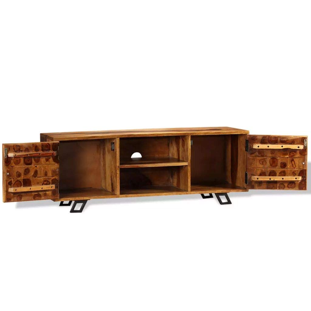 Solid Sheesham Wood TV Stand with 2 Cabinets & 2 Shelves - 47.2
