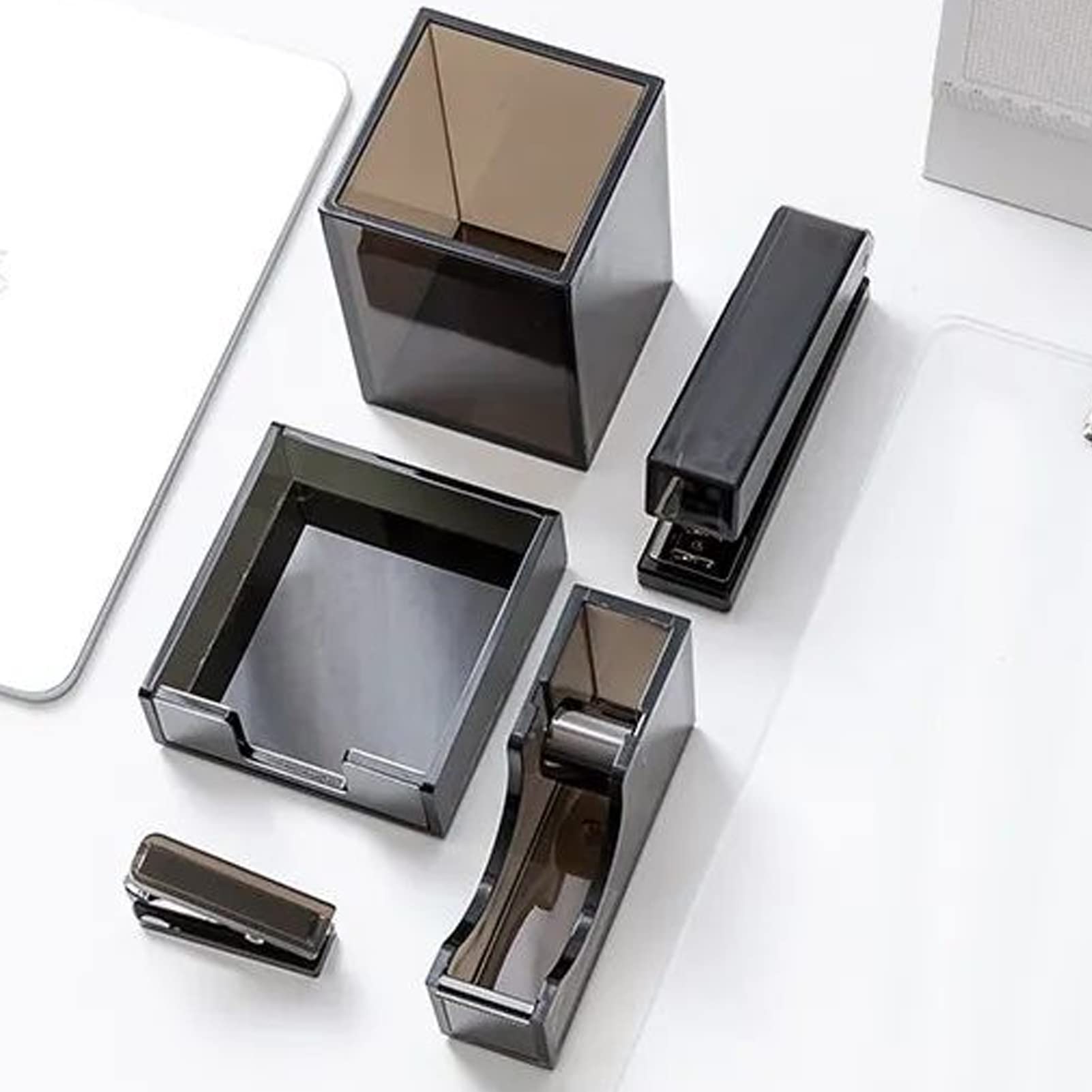 Black Acrylic Sticky Notes Holder for Desk - Self-Adhesive Note Organizer with Anti-Slip Base - Perfect for Office, School, Home & Workspace Organization