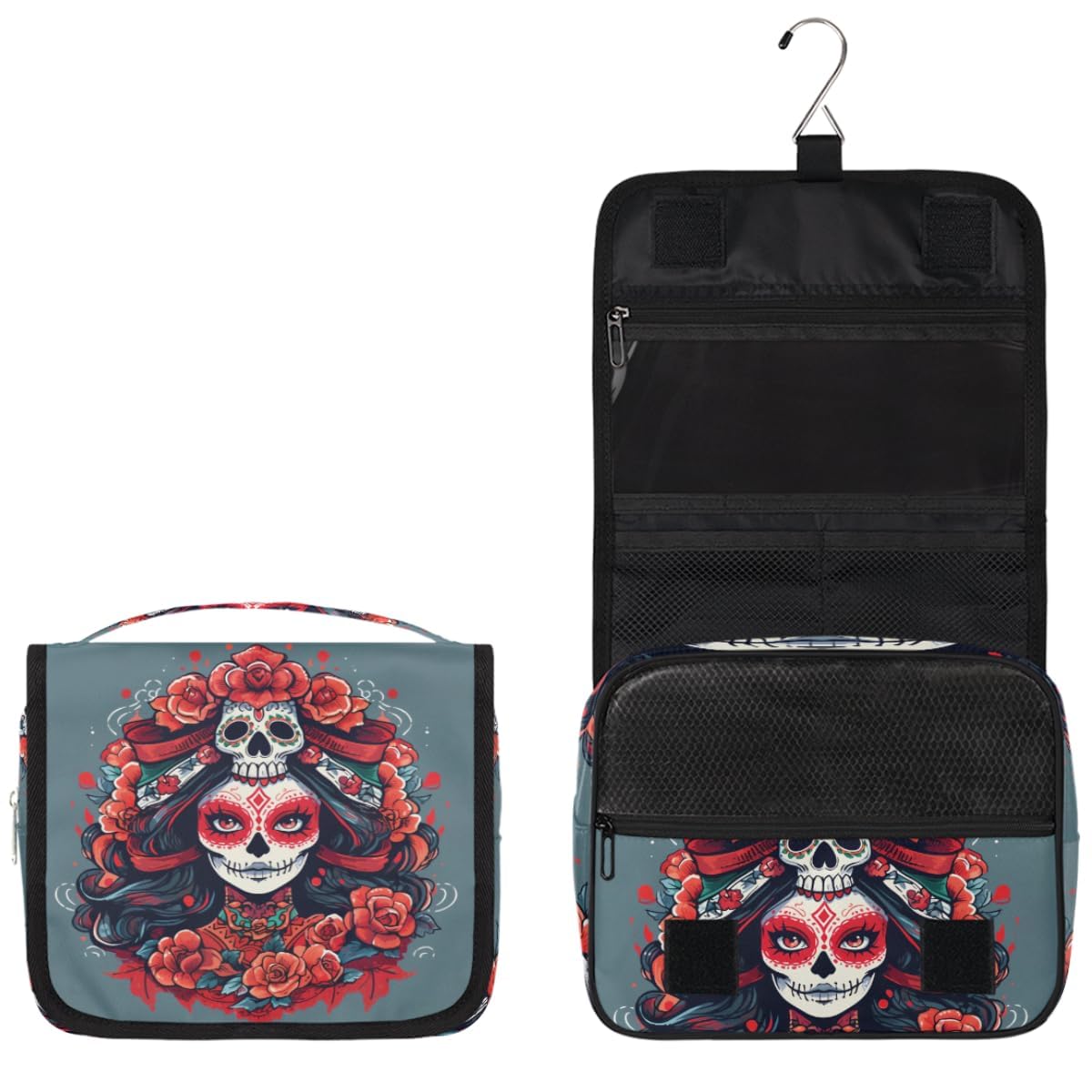 Floral Sugar Skull Travel Toiletry Bag - Waterproof Hanging Cosmetic Organizer for Women | Perfect for Bathroom & Travel