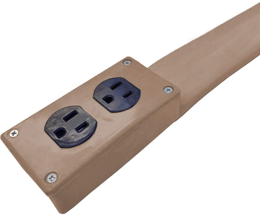 25ft Brown Flat Extension Cord with Duplex Receptacle - Heavy Duty Electrical Power Cable Protector for Home, Office & Workshop Use - Safe Wire Management Solution