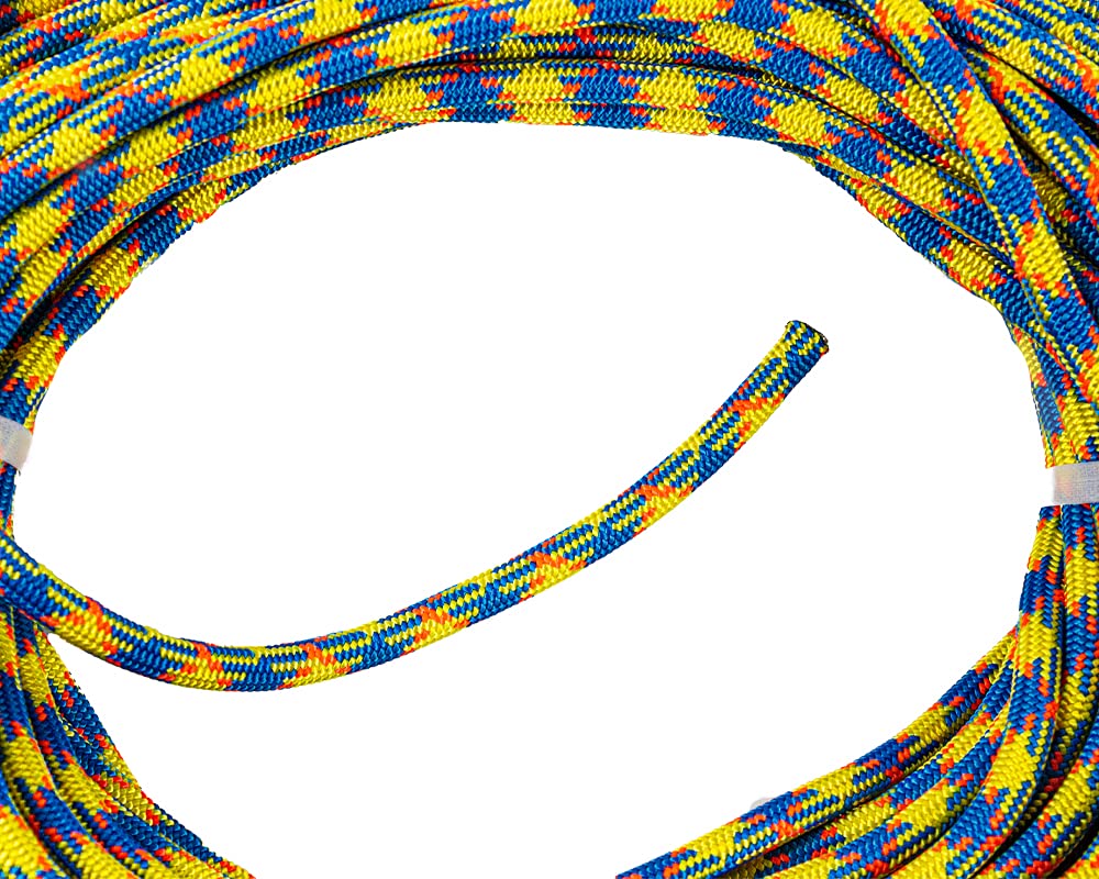 DrenaLINE Professional Climbing Rope - 32-Strand Polyester Arborist Rope 11.8mm x 150ft (Blue, Orange, Yellow) for Tree Climbing, Rock Climbing & Outdoor Adventure Activities