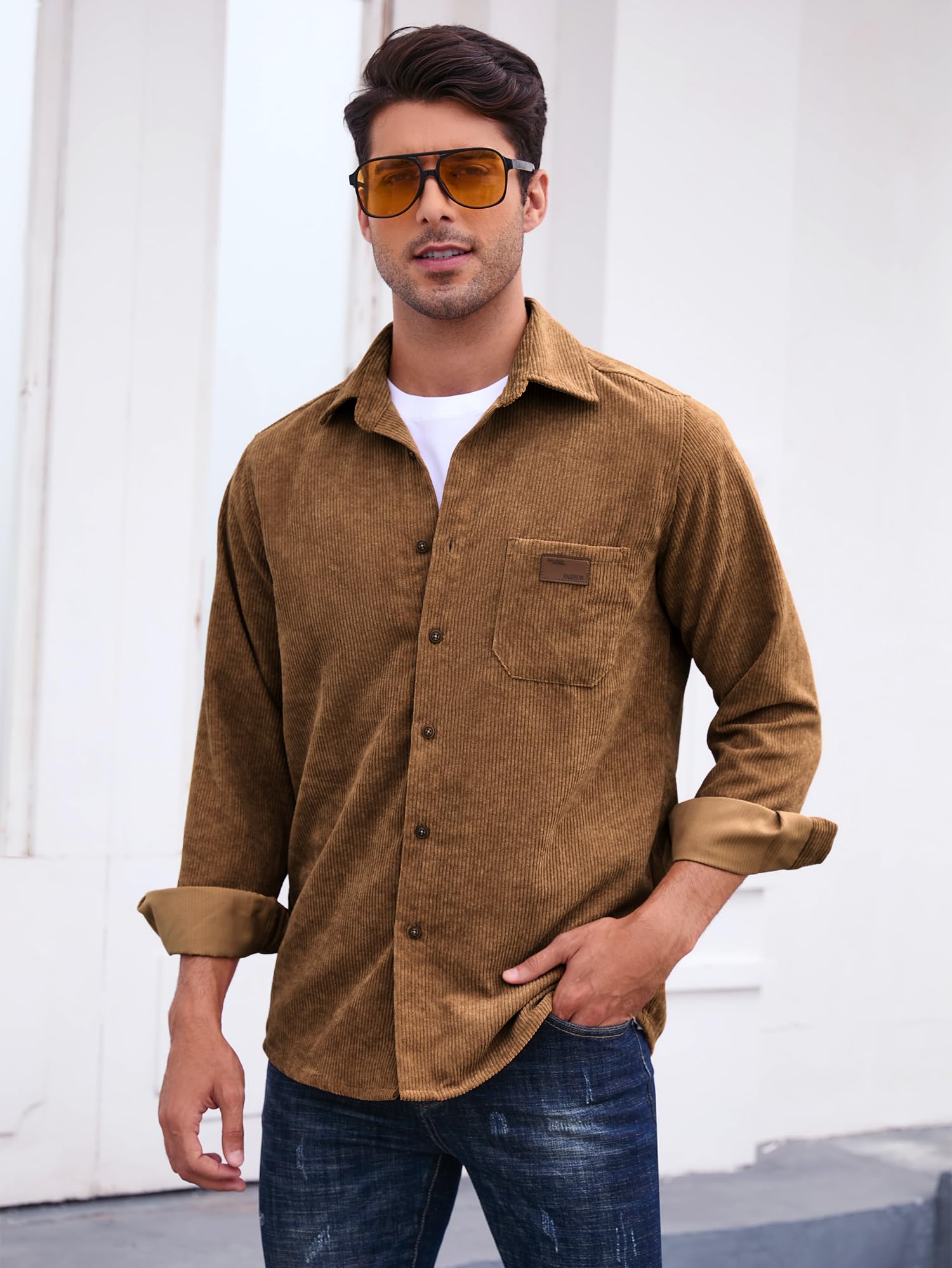 Men's Corduroy Shirt Jacket - Button Down Long Sleeve Work Shirt with Pocket | Casual & Outdoor Wear for Fall & Winter