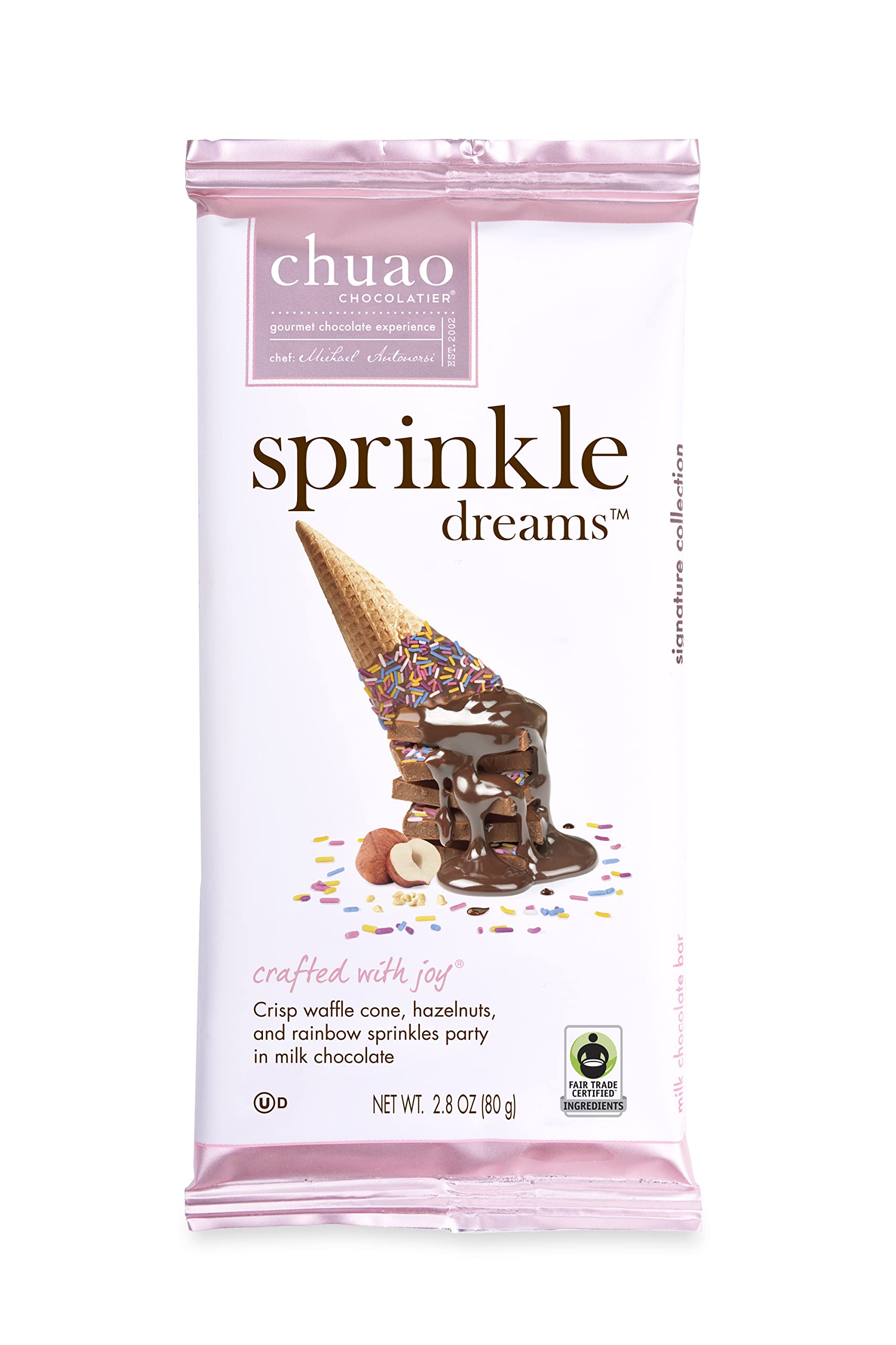 Chuao Chocolatier Sprinkle Dreams Milk Chocolate Bars - Gourmet Waffle Cone No Preservatives - 3 Pack Chocolate Gift Box for Birthdays, Thank You Gifts, Care Packages & Holiday Treats