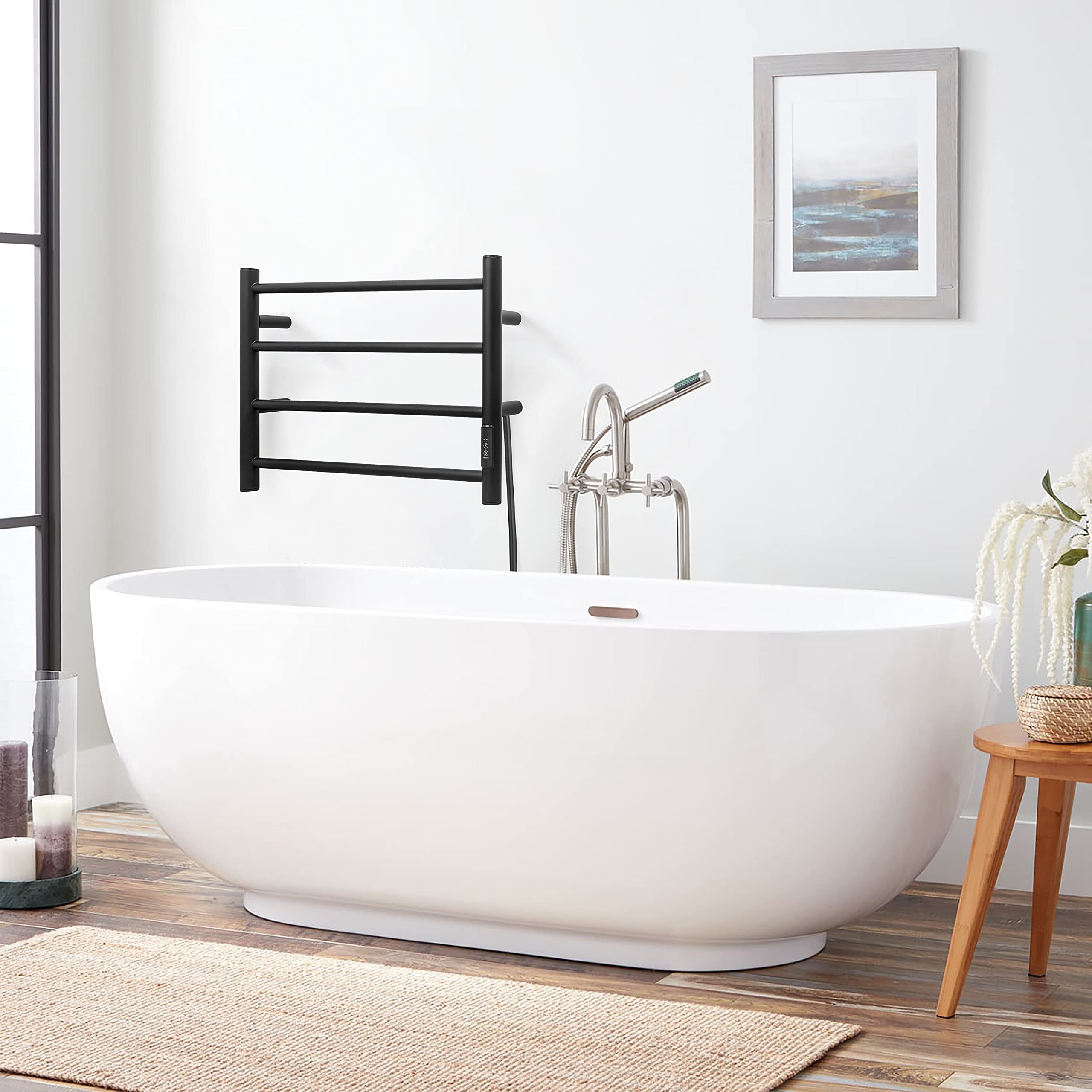 Stainless Steel Electric Heated Towel Rack - 4 Bar Wall Mounted Bathroom Towel Warmer with Built-in Timer & Matte Black Finish | Perfect for Spa, Luxury Bathrooms & Guest Suites