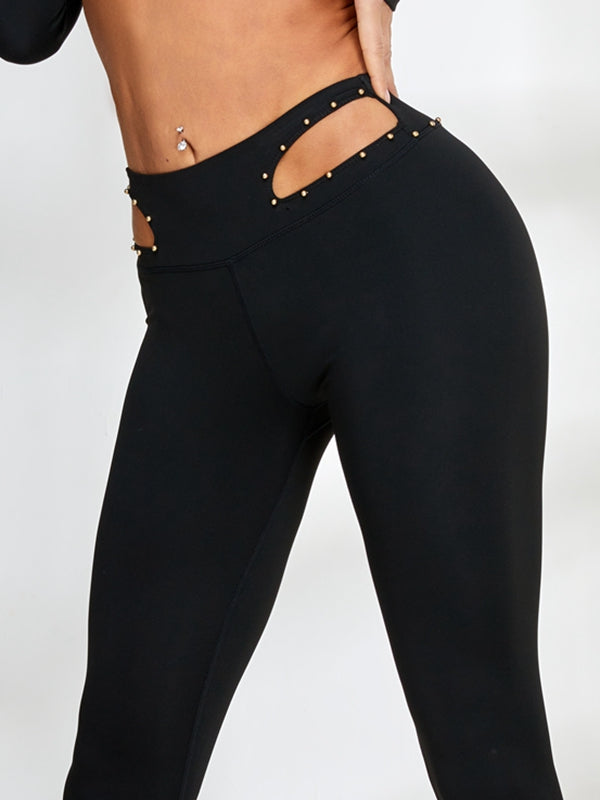 ZASUWA Women's Rivet Cross Cutout Backless Tracksuit - Sexy Gym Outfit for Yoga, Running & Workout