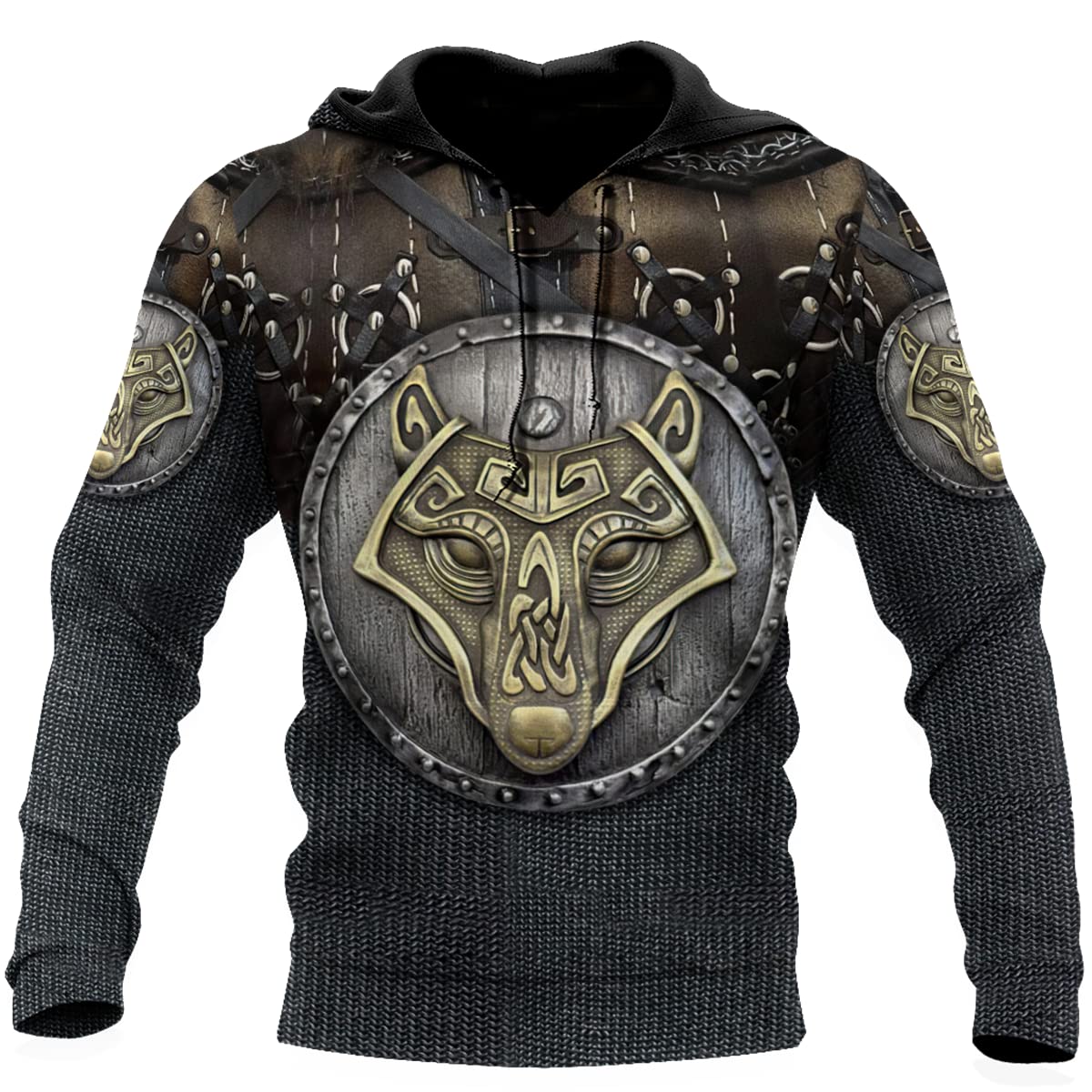 3D Printed Viking Armor Tattoo Hoodie for Men & Women - Medieval Cosplay Costume, Fantasy LARP Outfit, Halloween Party Apparel, Viking Warrior Themed Streetwear