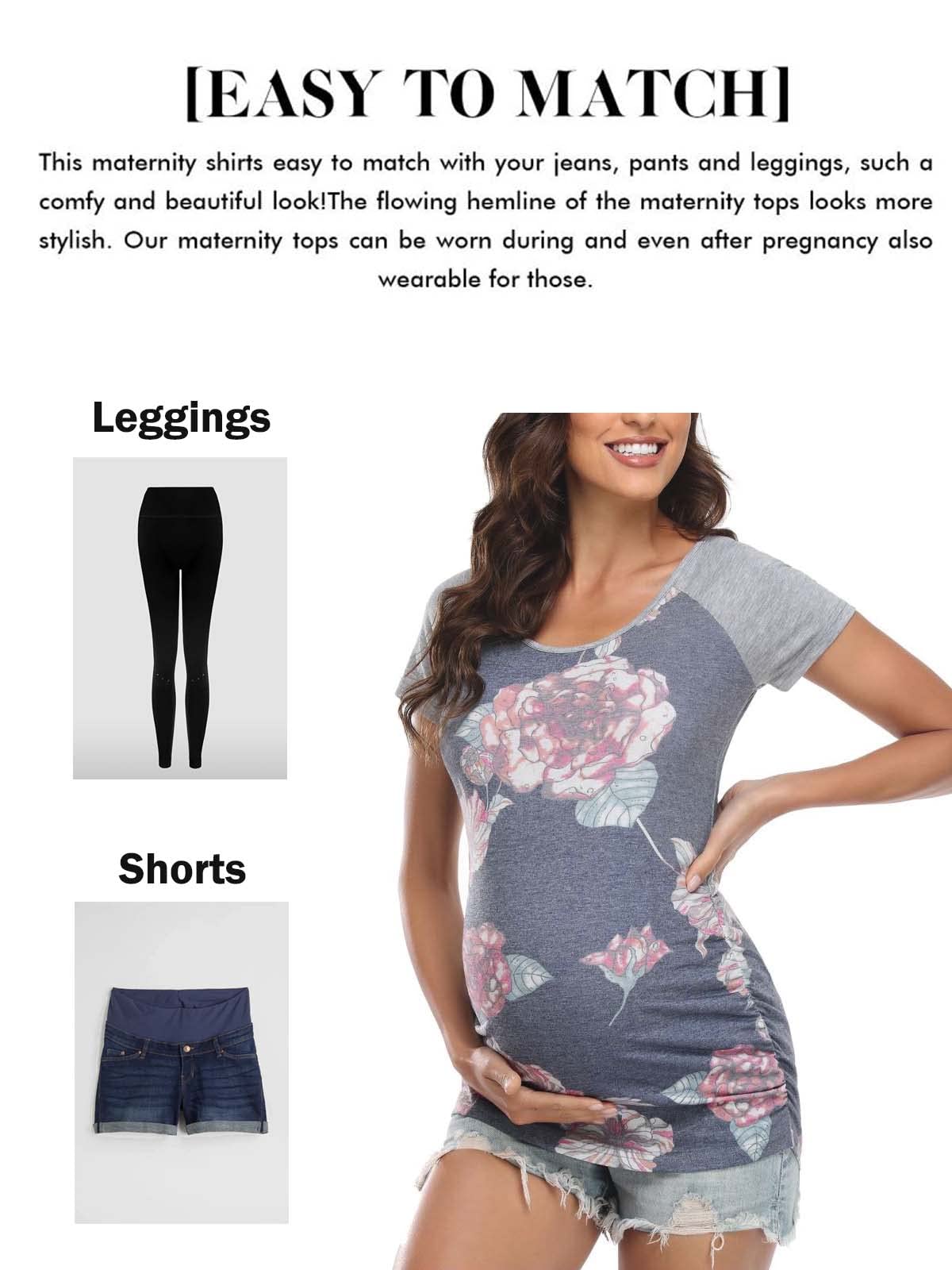 BBHoping Women's Maternity T-Shirts - Short & Long Sleeve Baseball Style Pregnancy Tops with Crew Neck & Side Ruched Design for Comfort - Perfect for Casual Wear, Office & Everyday Maternity Outfits