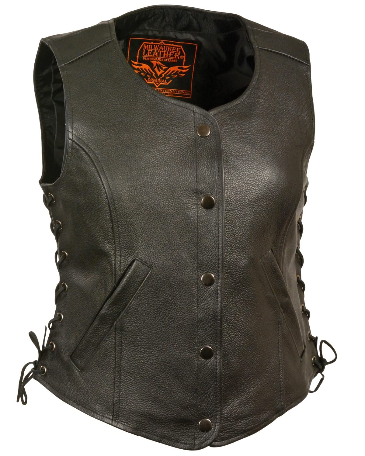 Milwaukee Leather Women's Black Side Lace Snap Front Biker Vest LKL4700 - Stylish Motorcycle Riding Jacket for Harley Davidson & Cruiser Bikes