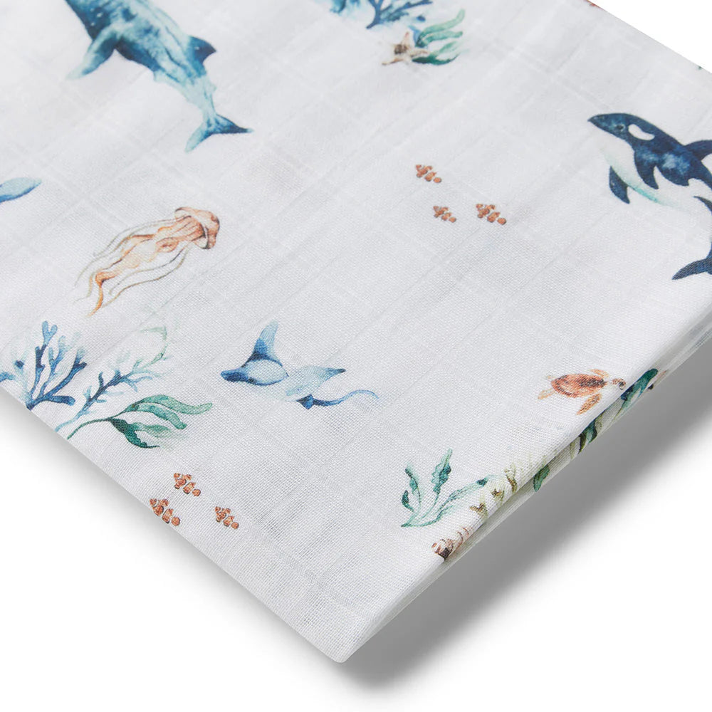 Organic Cotton Muslin Baby Wrap Blanket - Soft & Breathable Swaddle for Newborns & Infants - Perfect for Swaddling, Nursing, and Stroller Use - Ocean Blue