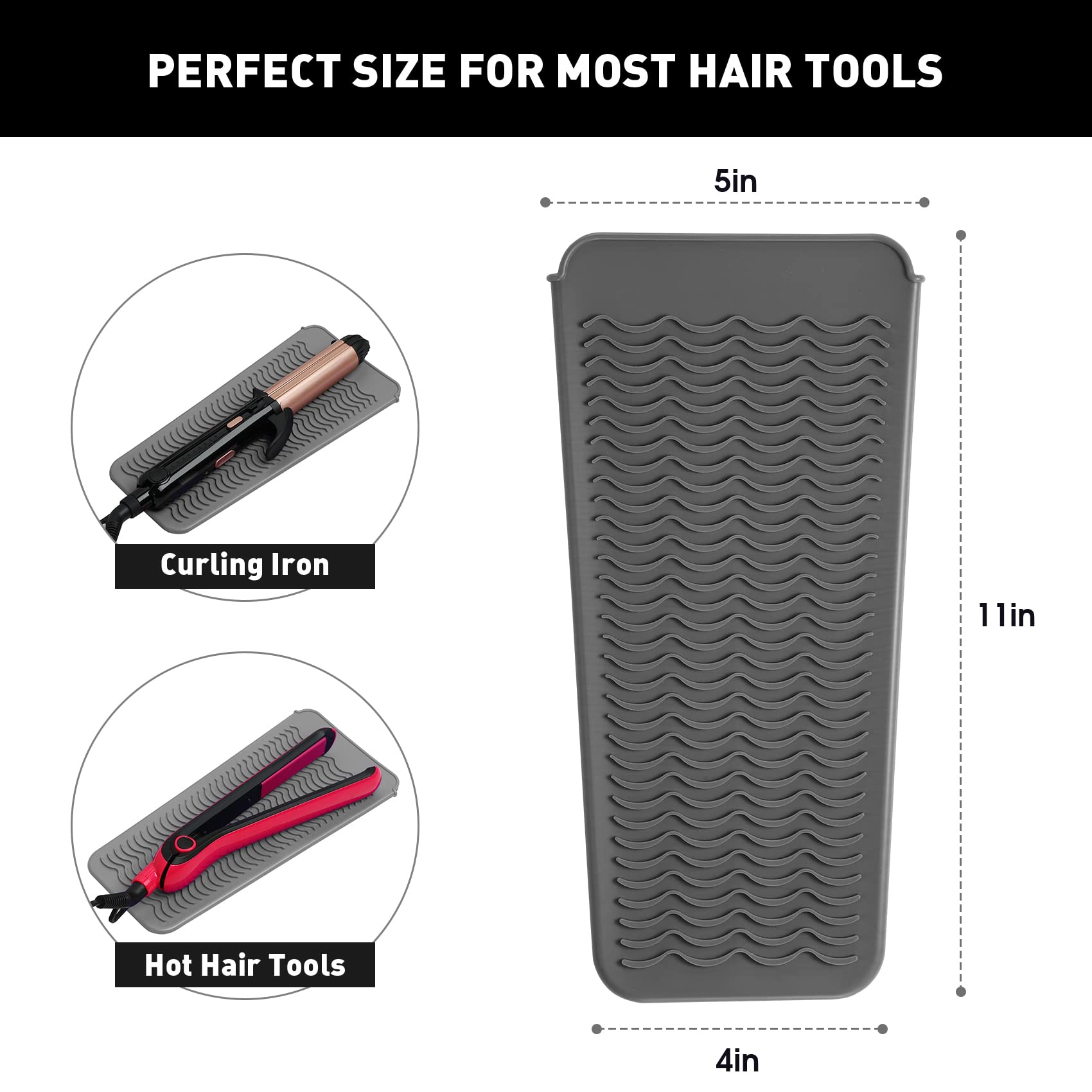 ZAXOP 2 Pack Heat Resistant Silicone Mat & Pouch for Flat Iron, Curling Iron, Hair Straightener - Thermal Protection for Hot Hair Tools (Mint Green & Grey) | Perfect for Travel, Salon & Home Styling